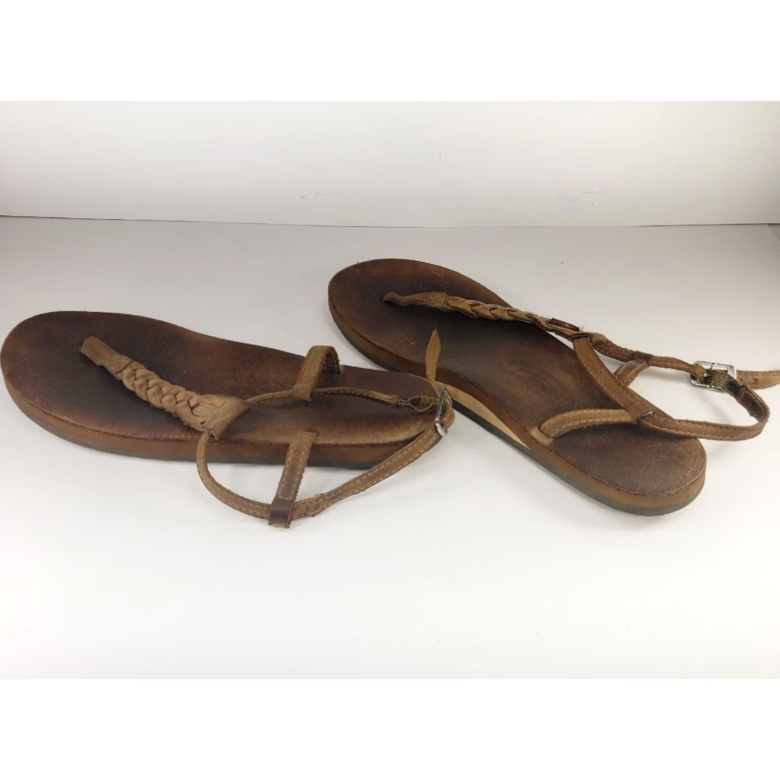 Rainbow Rainbow T Strap Braided Slingback Sandals Light Gray Brown Leather Womens Size 8 Shoes Size US 8 / IT 38 - 5 Thumbnail