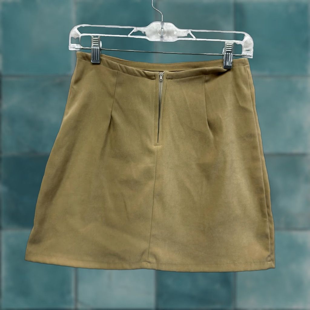 Vintage VINTAGE 90s Y2K Mini Skirt Faux Suede Beige Khaki Tan Camel Corpcore Office Womens 2 4 25 26 Size 26" / US 2 / IT 38 - 1 Thumbnail
