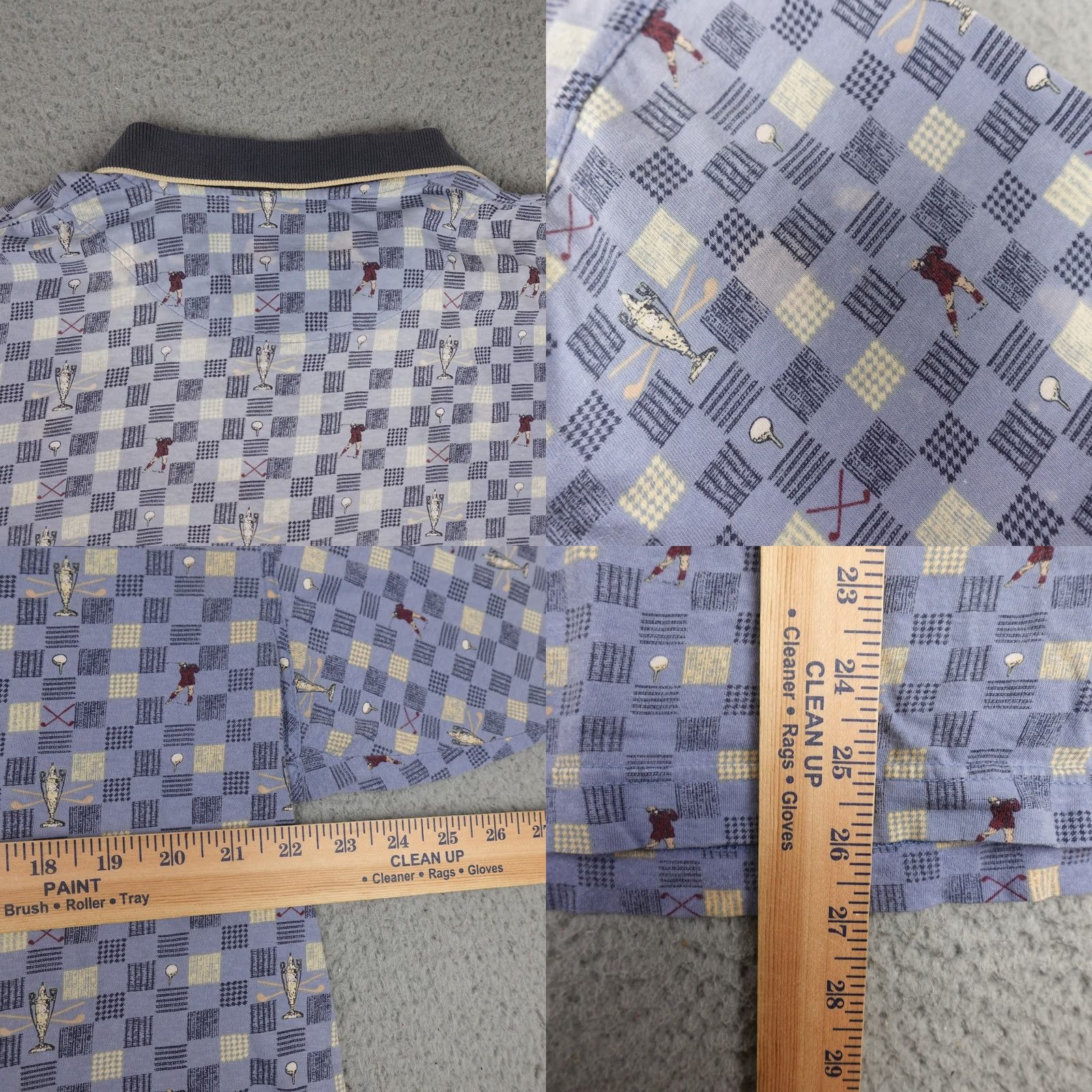 Vintage VINTAGE Natural Issue Polo Shirt Mens M Blue Checkered Golf Trophy AOP 90s Retro Size US M / EU 48-50 / 2 - 8 Thumbnail