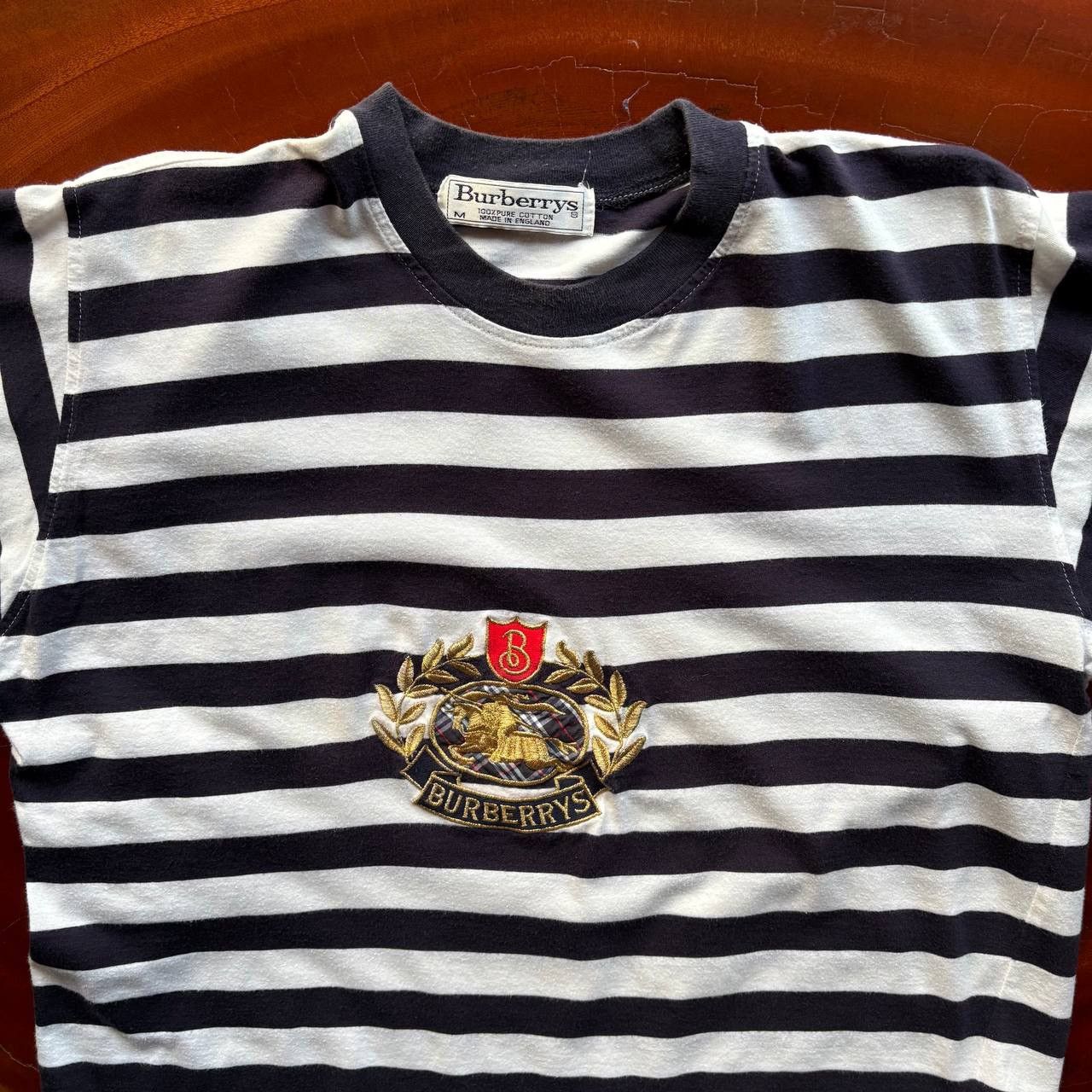 Burberry Vintage 90’s Burberry Navy Blue and White Striped Tshirt Size US M / EU 48-50 / 2 - 3 Thumbnail