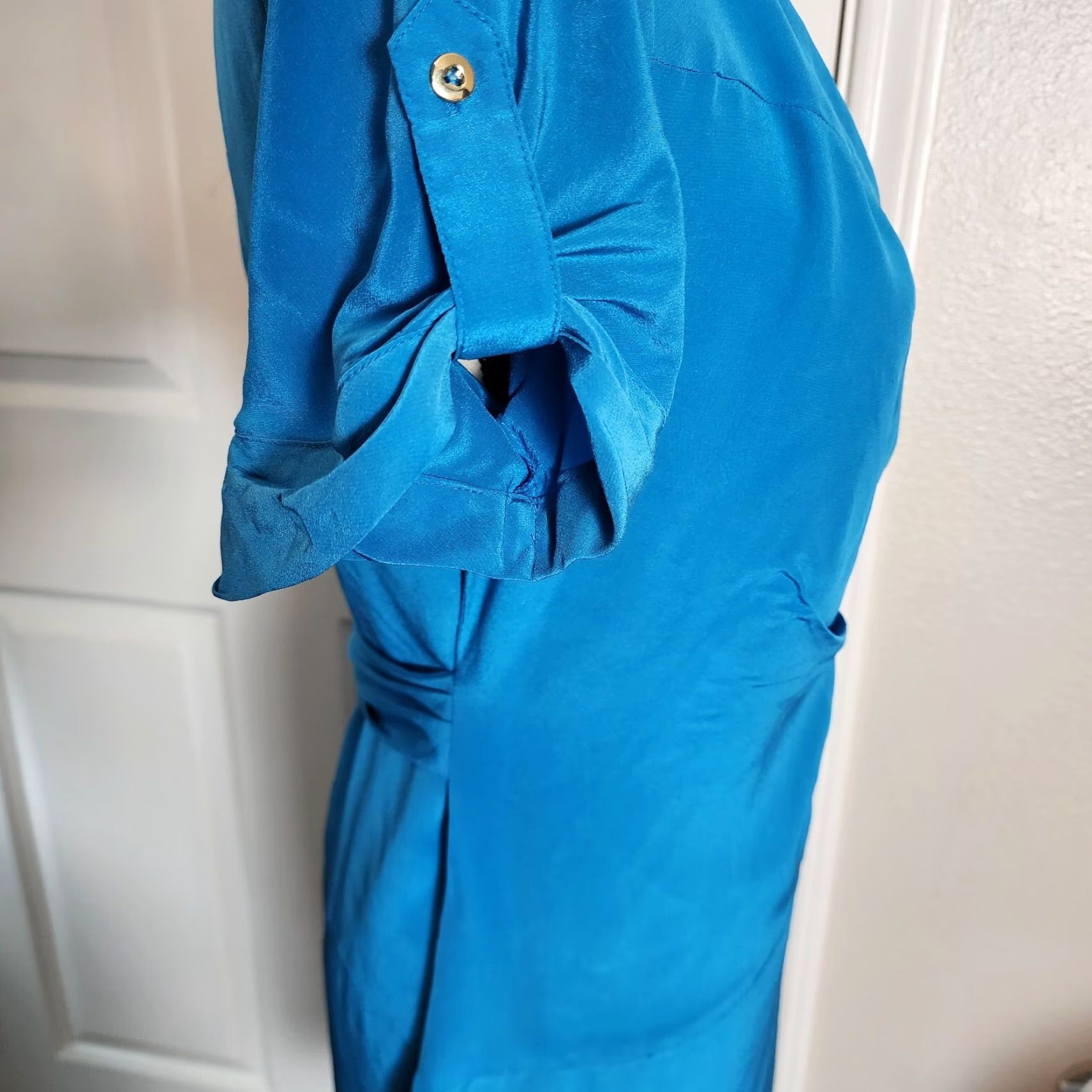 Donna Morgan Donna Morgan Dress Blue Size 8P Short Sleeve Knee Length Fit & Flare Waist Tie Size 30" / US 8 / IT 44 - 5 Thumbnail