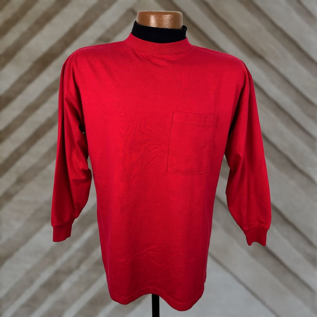 Vintage VINTAGE Freddie Wear Shirt Mens Medium Red Mock Neck Long Sleeve Pocket 80s 90s Retro Grunge - Size US M / EU 48-50 / 2 - 1 Thumbnail