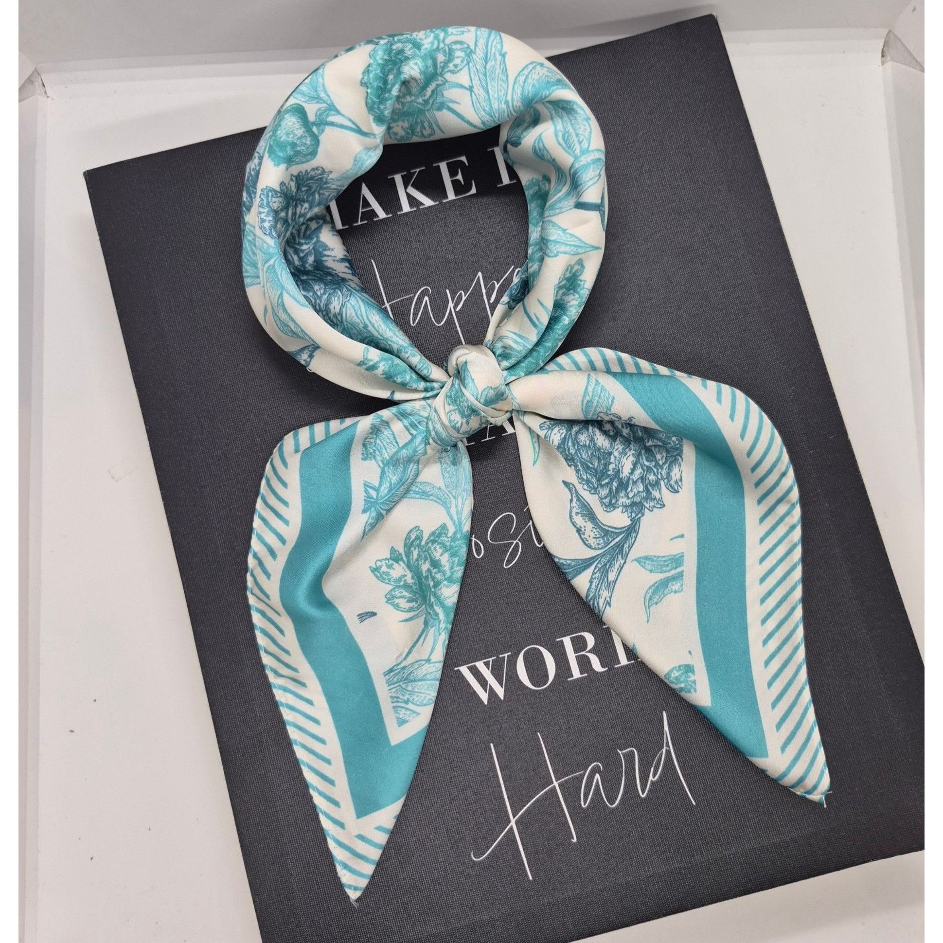 Other New Elegant Bandana Square Scarf Soft Cream and Blue FLOWERS Size ONE SIZE - 2 Thumbnail