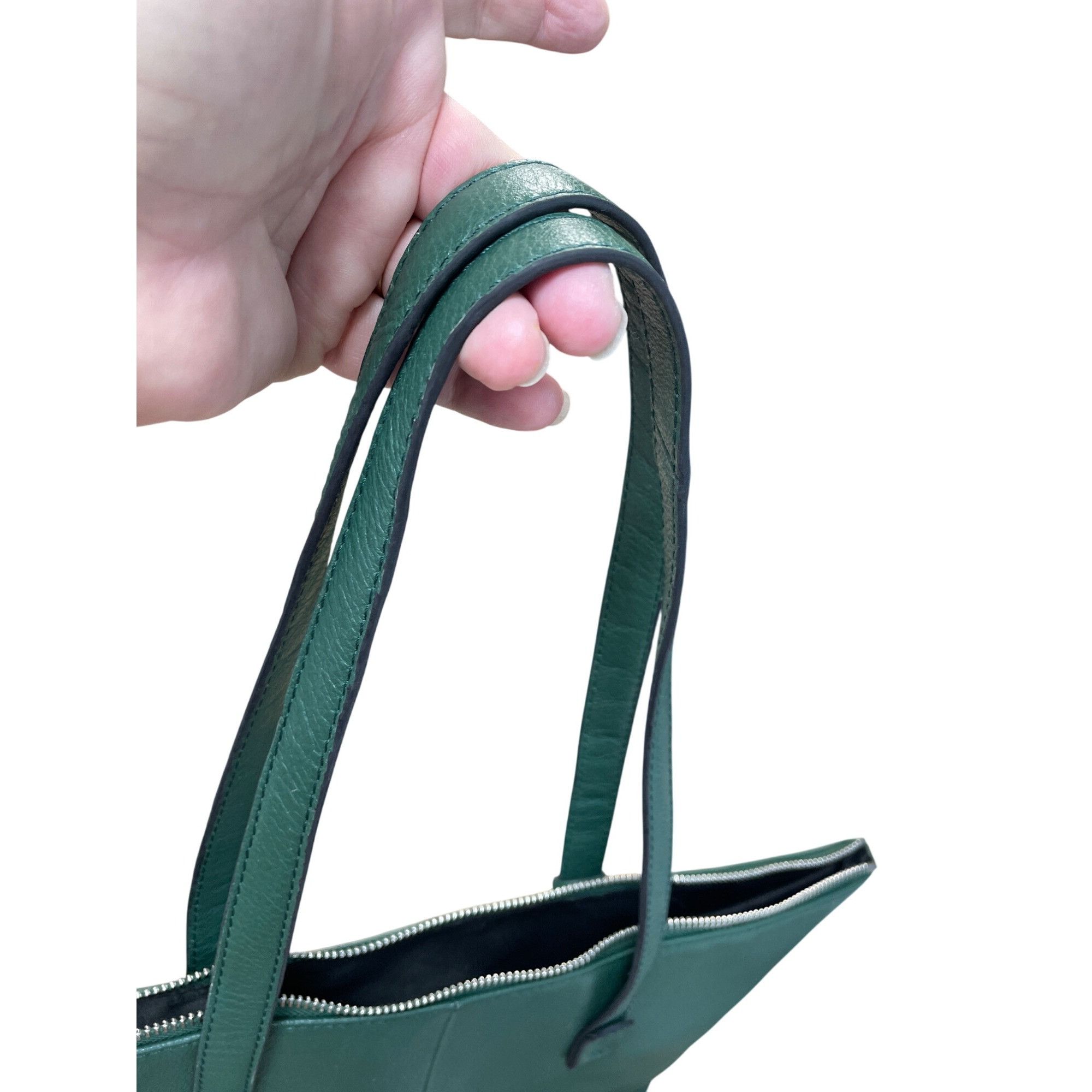 Other Tahari Womans Green Pebbled Leather Tote HandBag Silver Char Size ONE SIZE - 6 Thumbnail