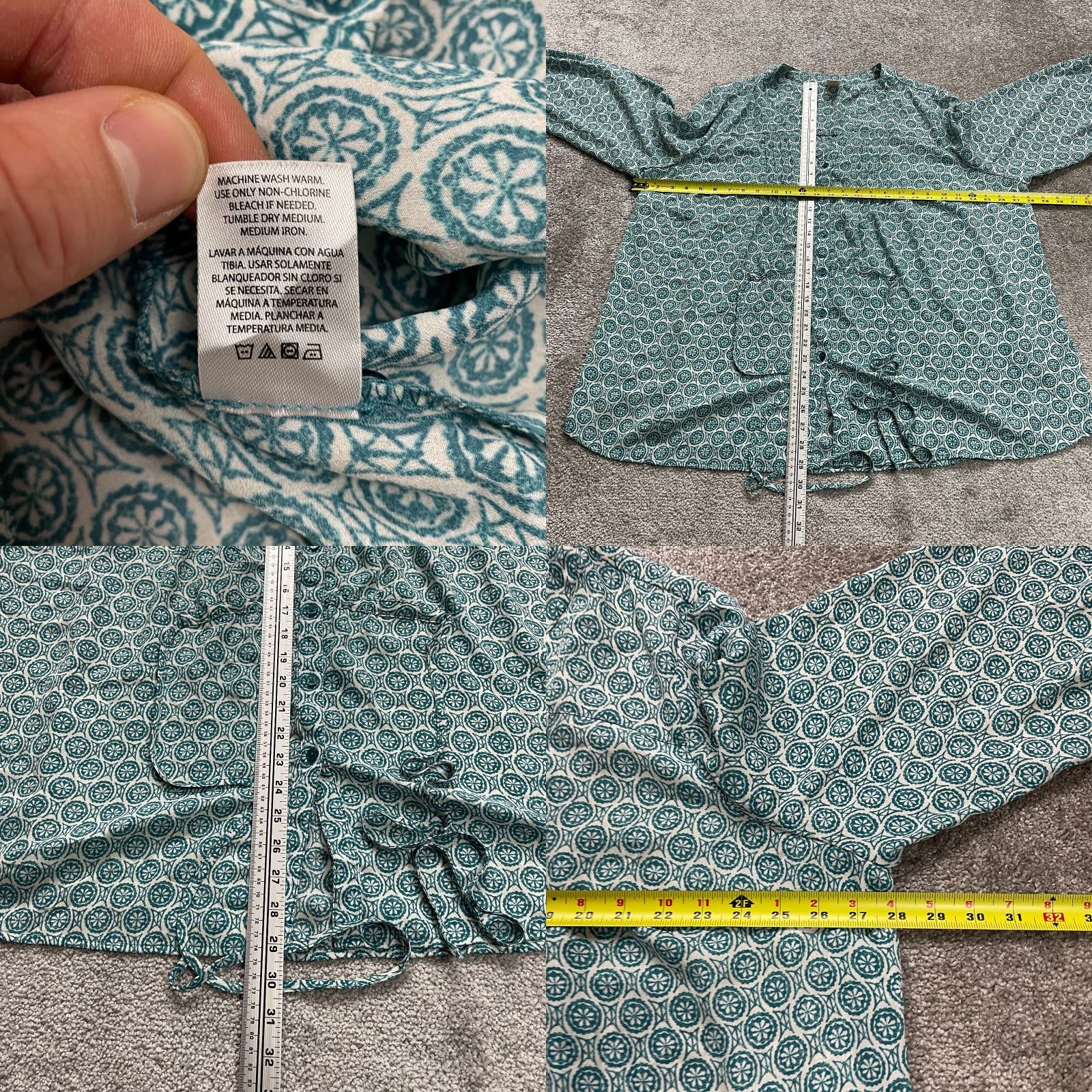 Vintage Terra & Sky Blouse Tunic Women 2XL Blue Geometric Button Down Belted Casual Top Size XXL / US 16-18 / IT 52-54 - 8 Thumbnail