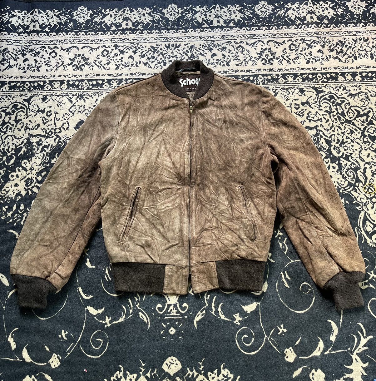 ジャケット・アウター 80s Schott suede leather bomber jkt Vintage 80s Schott Leather Suede Zipper Jacket Size 40 (M) Brown