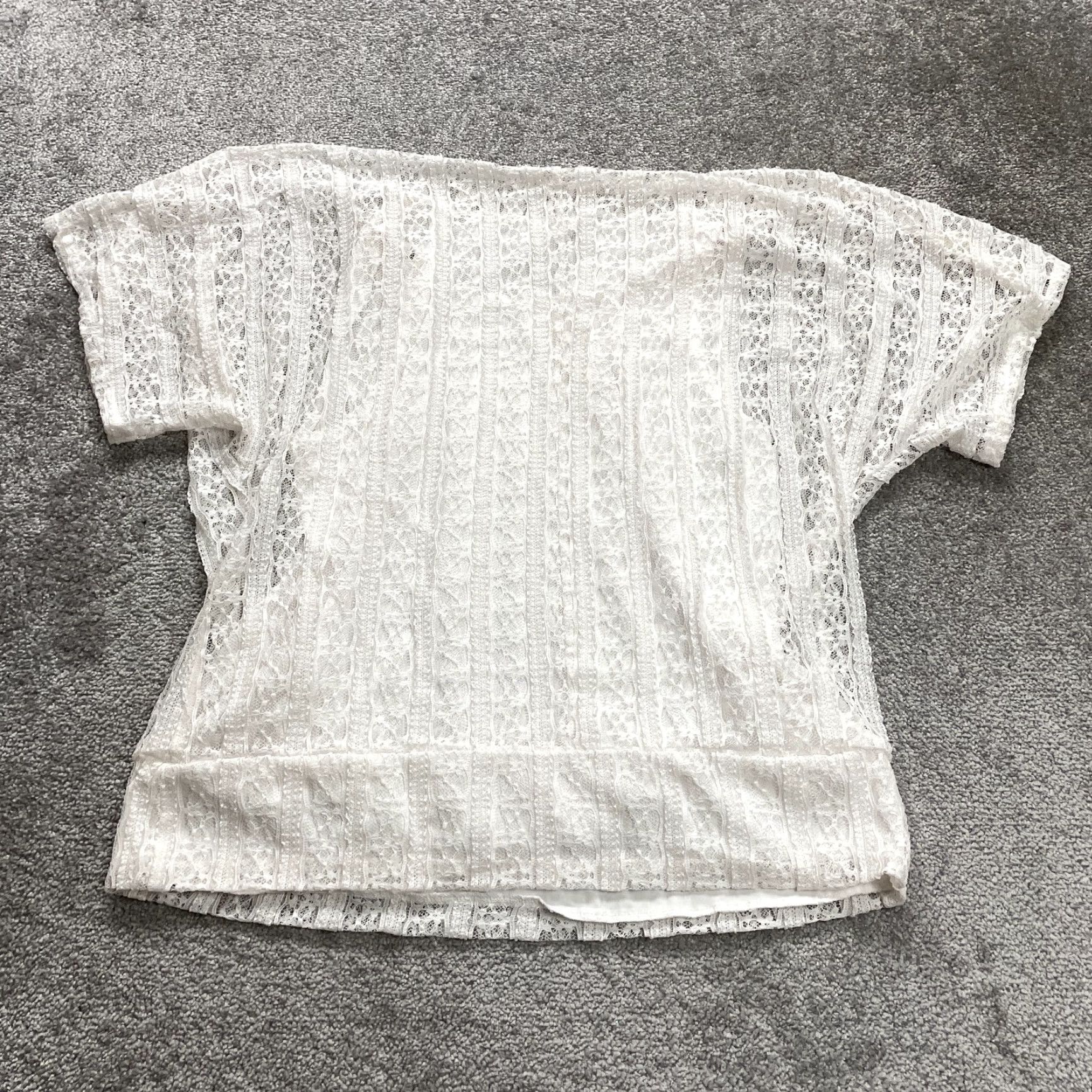 Vintage Dressbarn Blouse Womens 18/20 White Lace Shor Sleeve Lined Round Neck Casual Top Size XXL / US 16-18 / IT 52-54 - 2 Thumbnail
