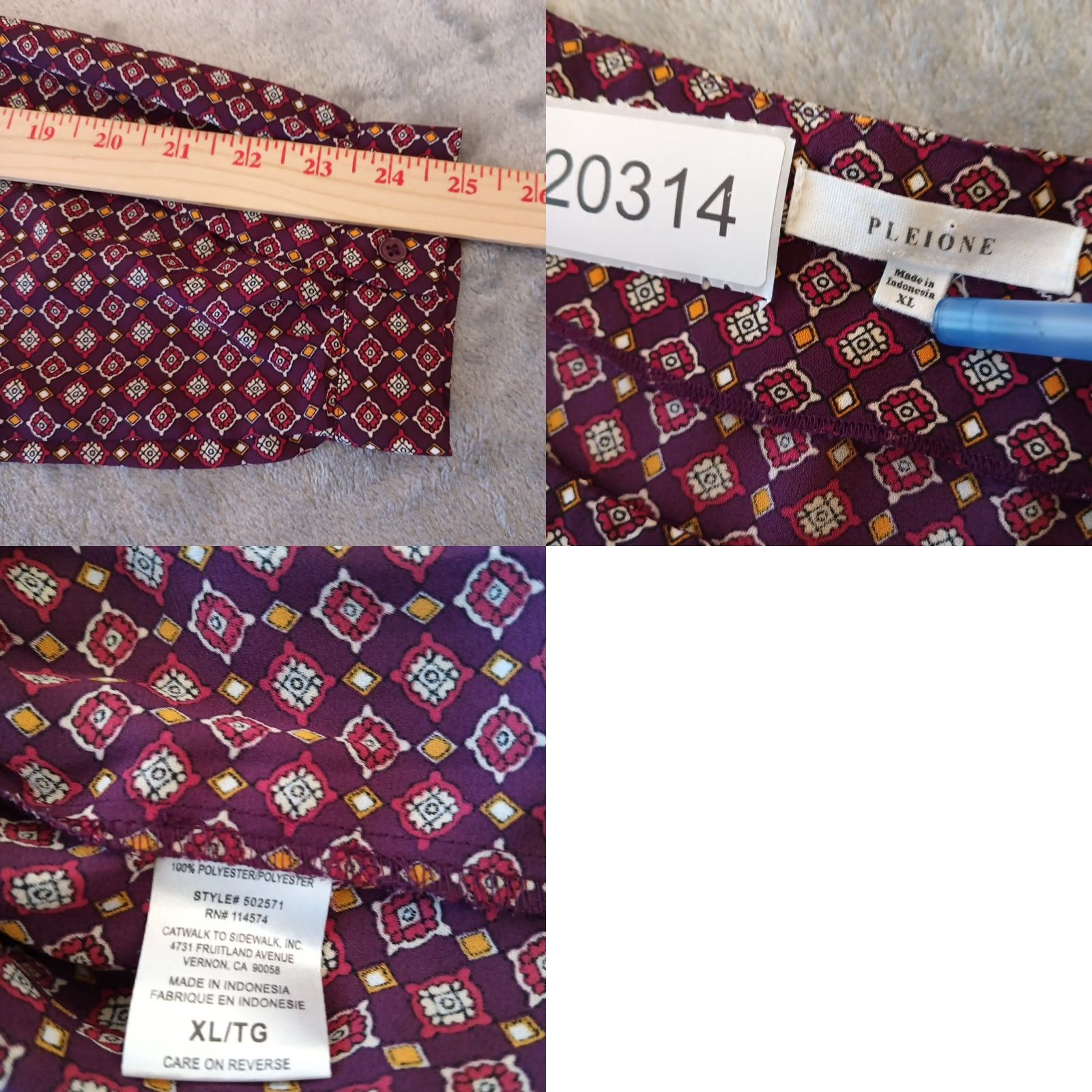 Vintage Pleione Shirt Womens XL Purple Geometric Long Sleeve Pullover Blouse Size XL / US 12-14 / IT 48-50 - 8 Thumbnail
