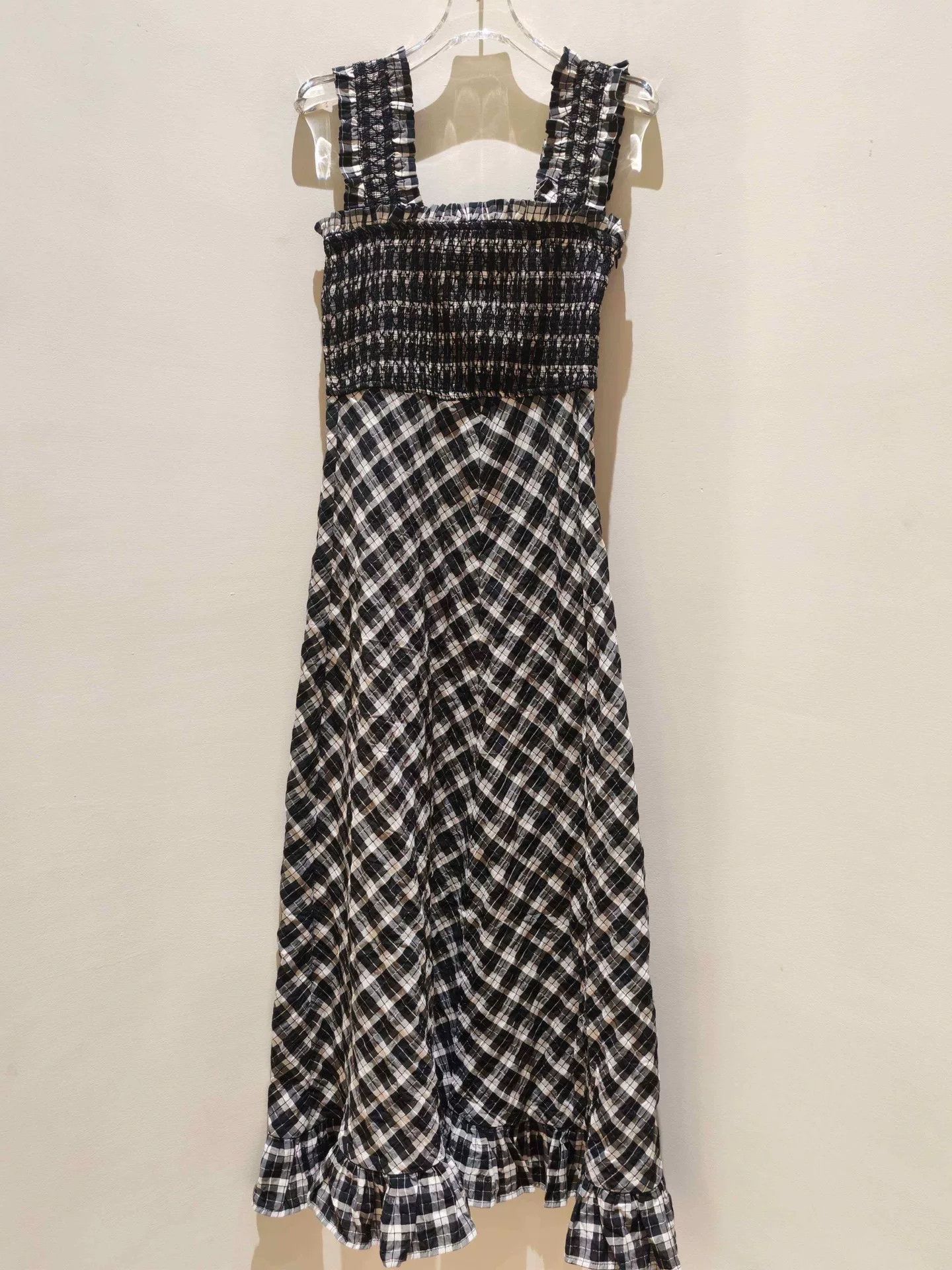 Ganni Ganni Black White Plaid Sling Dress Size XXS / US 00 / IT 34 - 1 Thumbnail