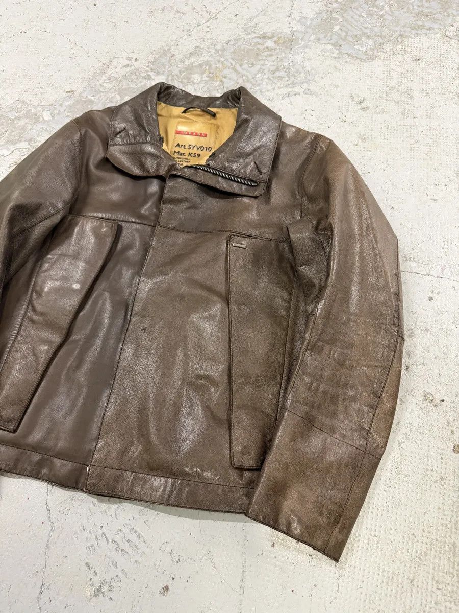 Prada 2000s Prada Brown Avant-Garde Biker Leather Jacket Size US M / EU 48-50 / 2 - 7 Thumbnail