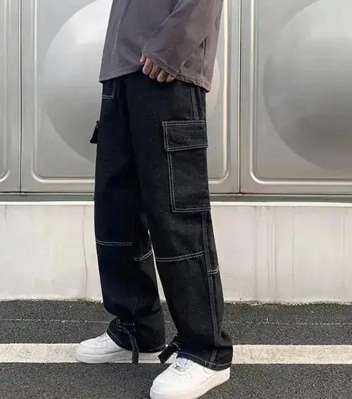 Black Color Straight Baggy Denim Pants