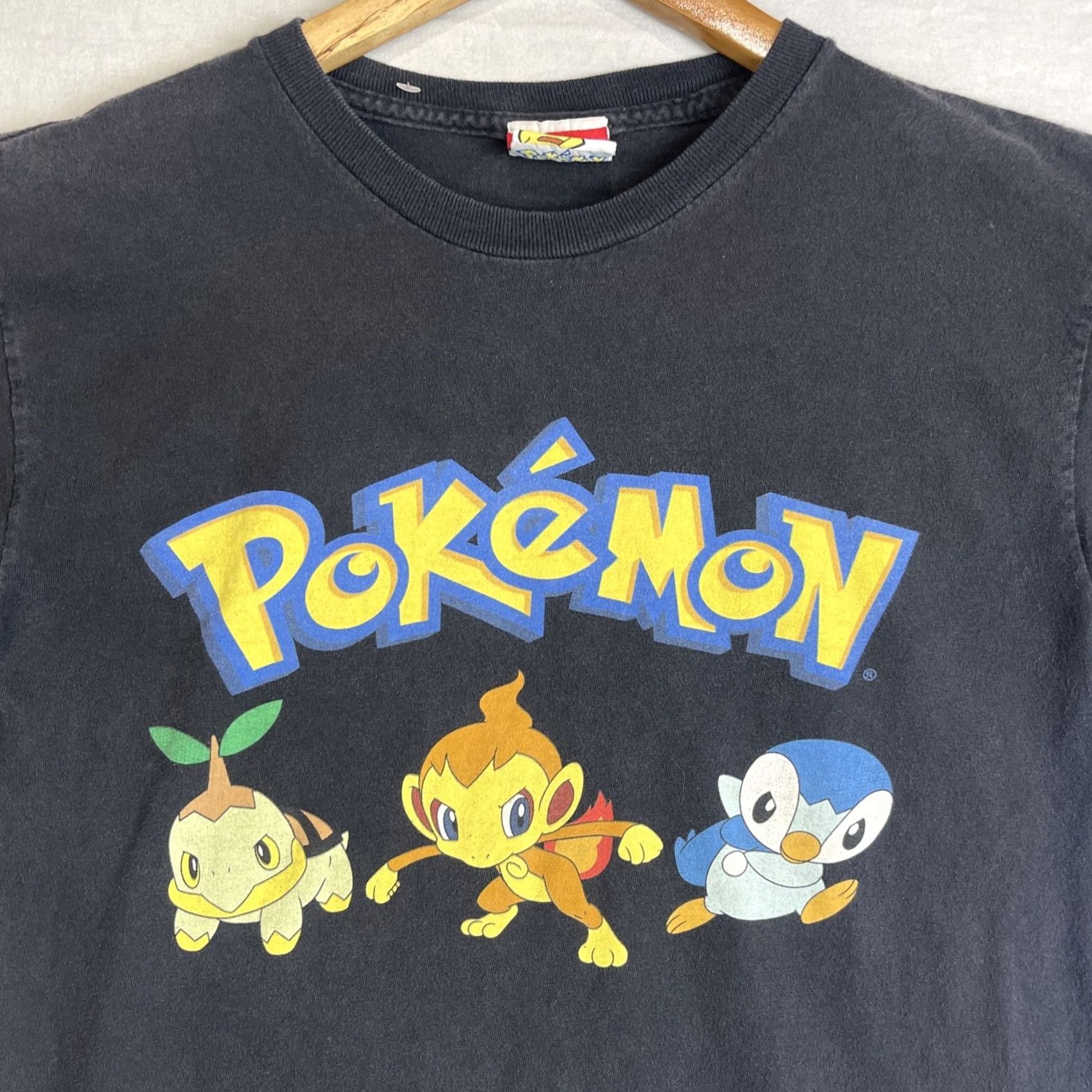 Nintendo Pokemon Shirt Mens Small Black Giant Nintendo Turtwig Chimchar Piplup Y2K 2007 Size US S / EU 44-46 / 1 - 3 Thumbnail