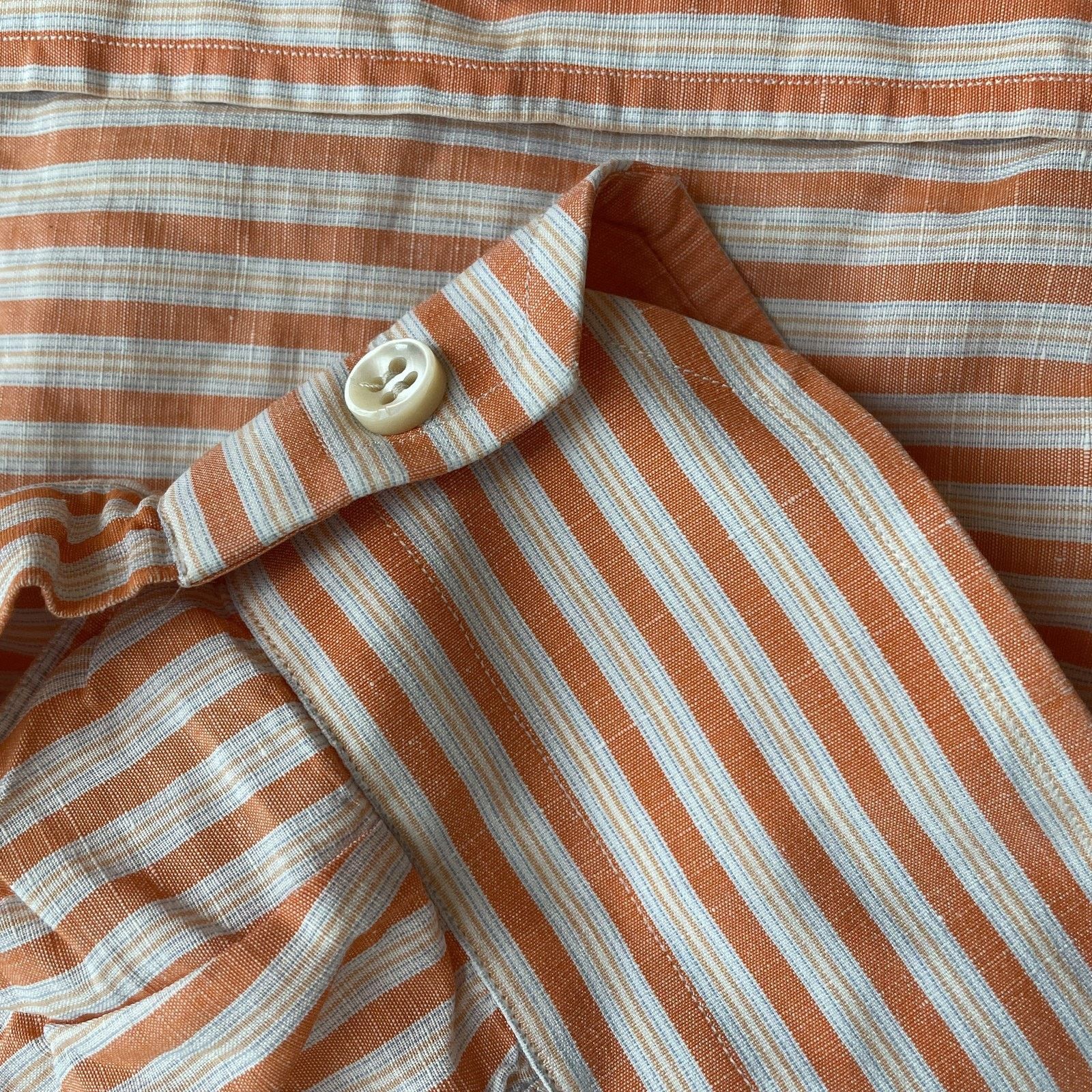 Maus & Hoffman Maus & Hoffman Men's XL Orange White Striped Linen Cotton Size US XL / EU 56 / 4 - 4 Thumbnail