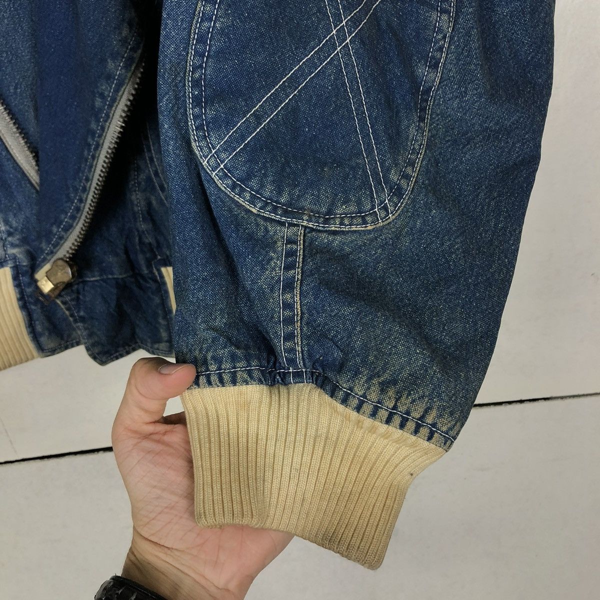 Japanese Brand 🔥VINTAGE BOMBER JACKET DENIM ZIG ZAG DOUBLE COLLAR Size US M / EU 48-50 / 2 - 17 Thumbnail