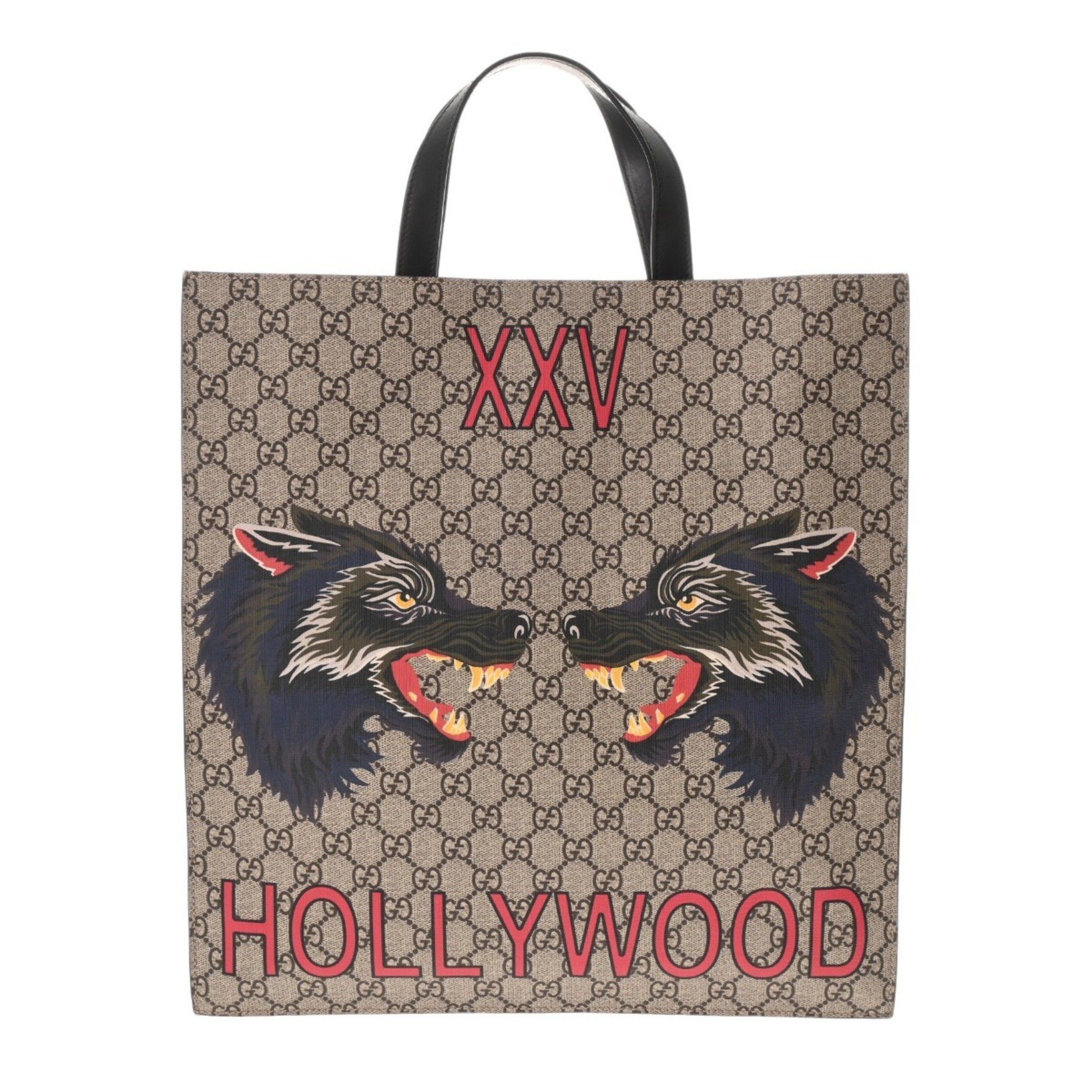 Gucci GG Supreme Wolf Print Beige 450950 Men's Canvas Leather Tote Bag