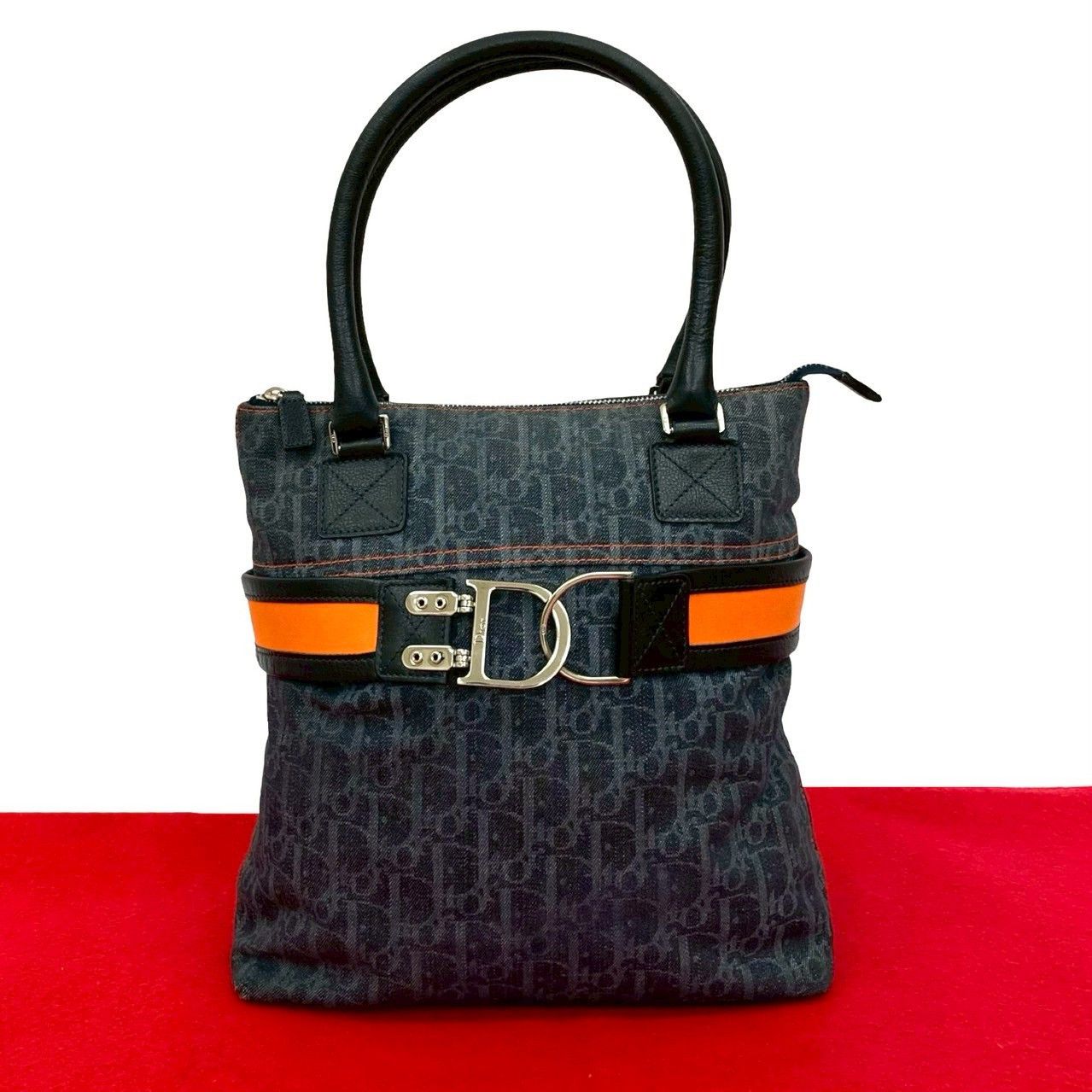 Dior Dior Christian Dior Flight Trotter Denim Leather Handbag Denim Tote Bag 05339 Size ONE SIZE - 1 Thumbnail