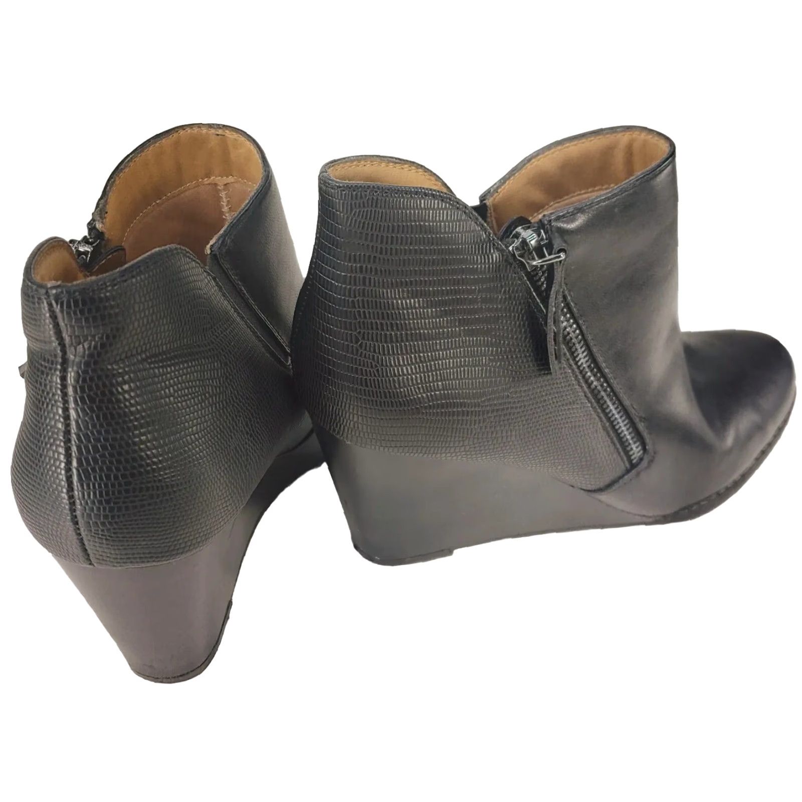 Vintage New Directions Boots Sarita Ankle Leather 3 in Wedge Side Zip Black Womens 9M 9 Women's Bootie Shoes Size US 6 / IT 36 - 4 Thumbnail