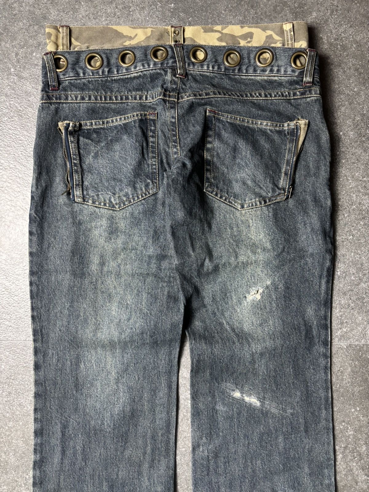 Japanese Brand 2000s Aphalle Double Waist Hybrid Camo Mudwash Jeans Size US 31 - 15 Thumbnail