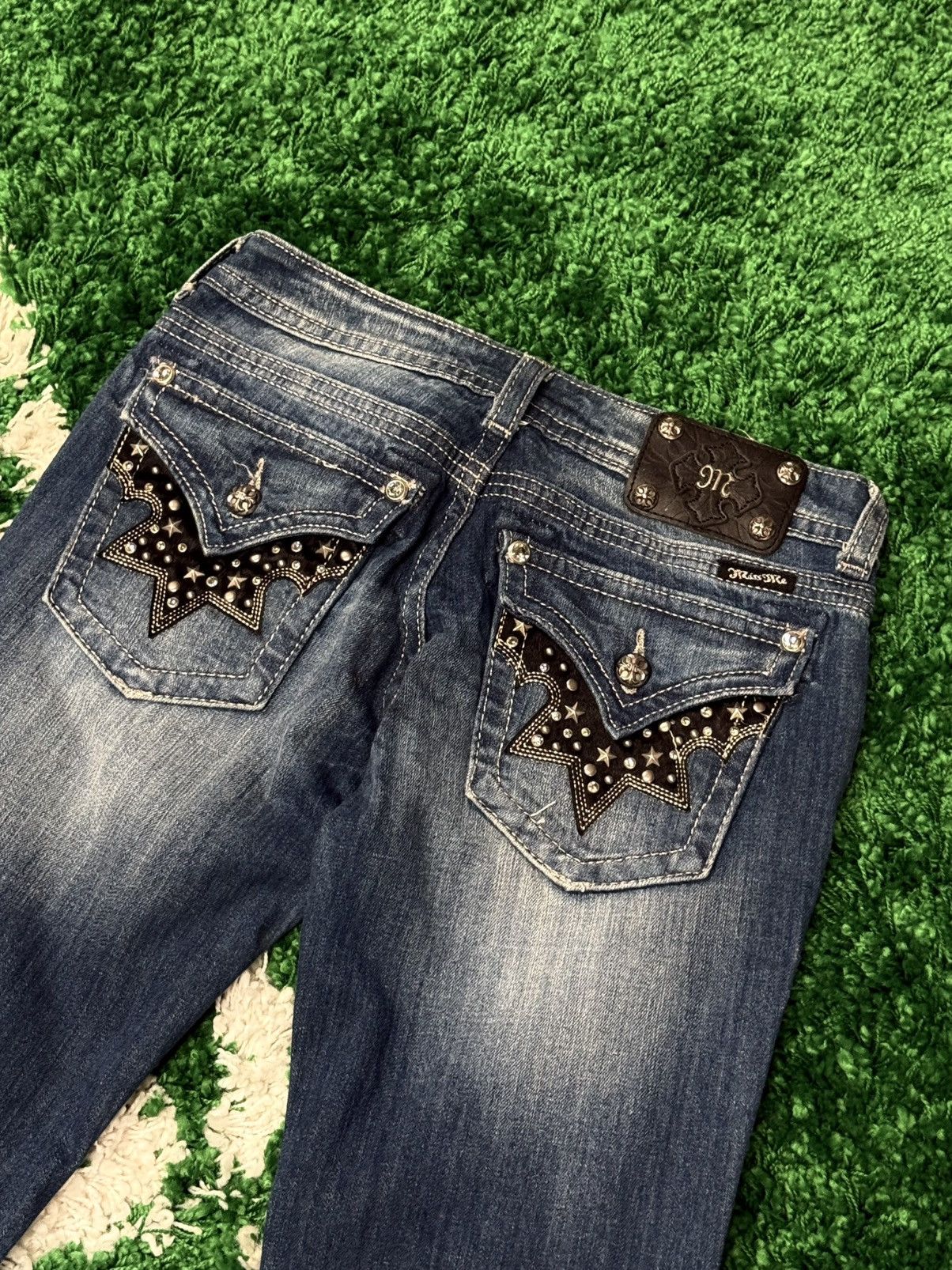 Miss Me Leather Star Patches W/ Chrome Buttons Sz. 28