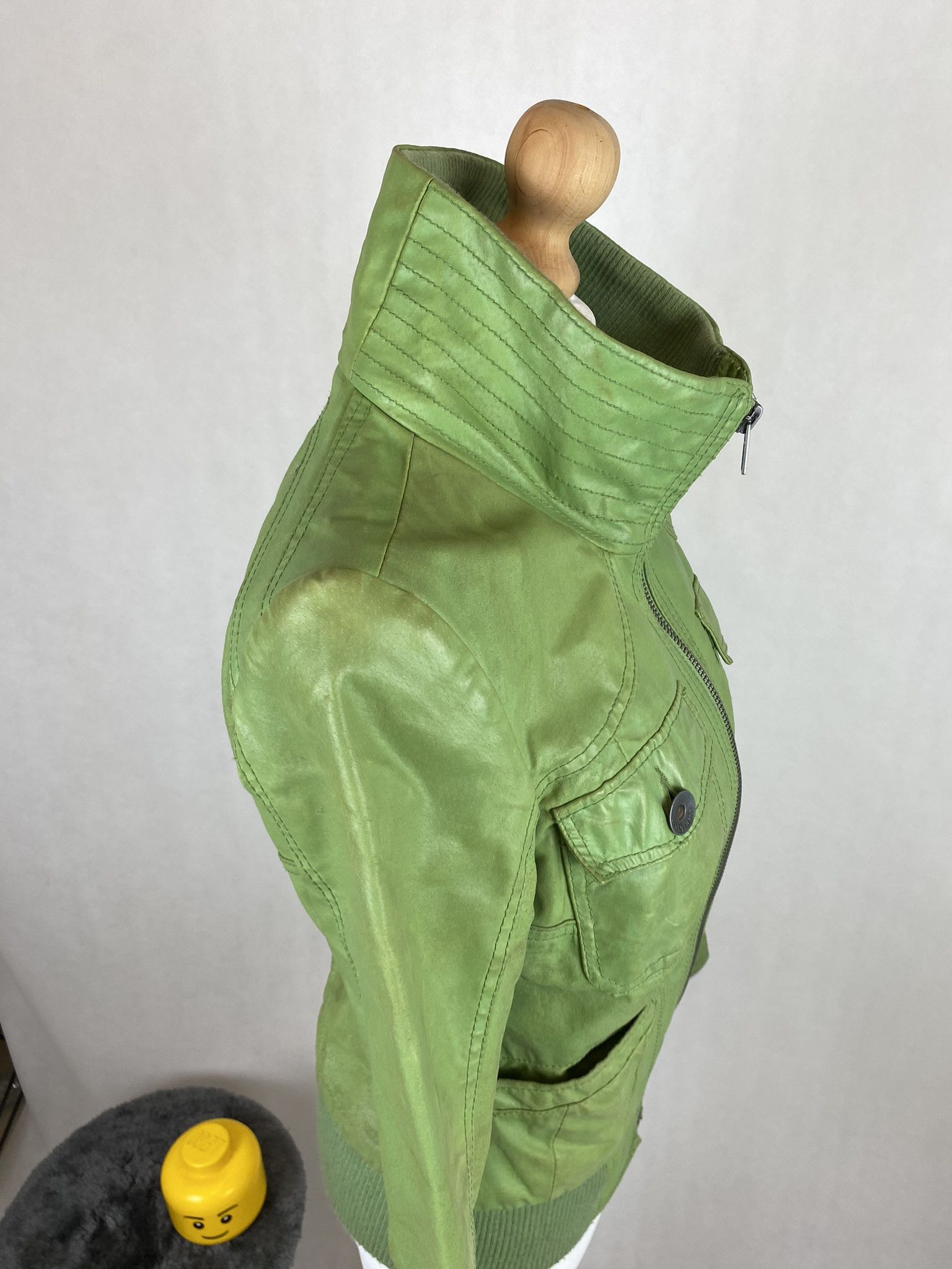 Genuine Leather × Members Only real leather jacket green lemon big collar avant garde Size M / US 6-8 / IT 42-44 - 6 Thumbnail
