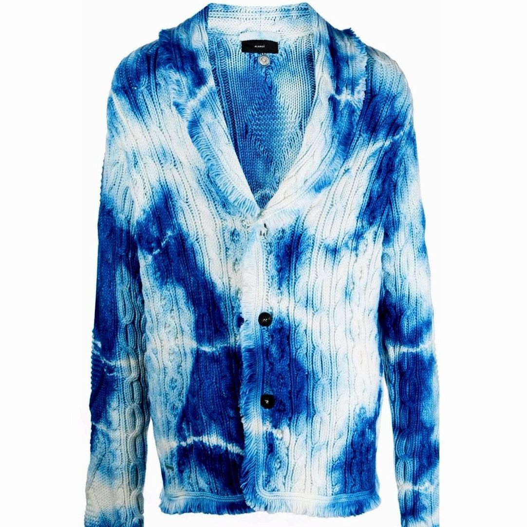 Alanui ALANUI: Men’s Wool Blue/White Tie Dye Cardigan - Small Size US S / EU 44-46 / 1 - 2 Thumbnail