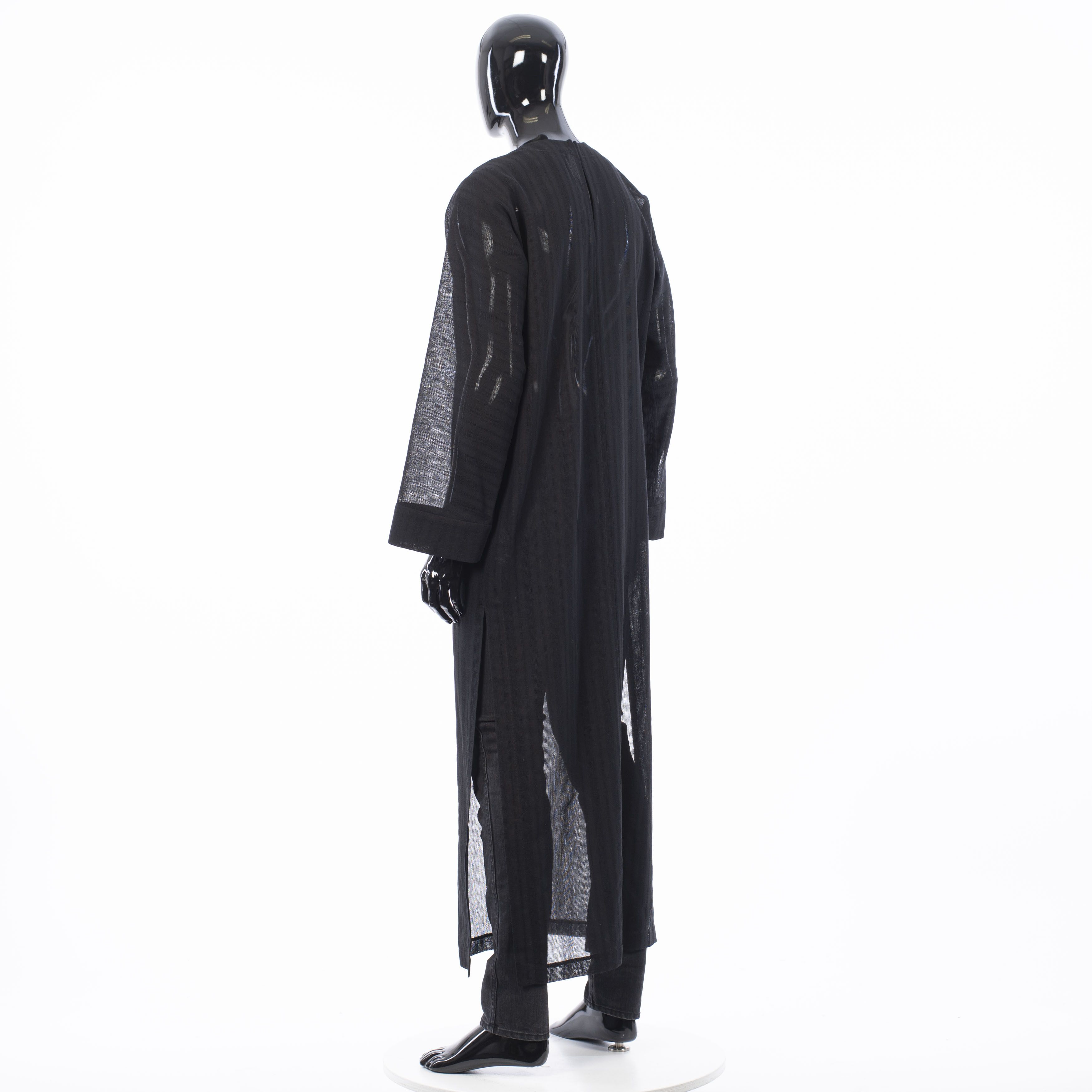 Saint Laurent Paris Long Djellaba In Black Striped Wool Gauze Size 44R - 4 Thumbnail