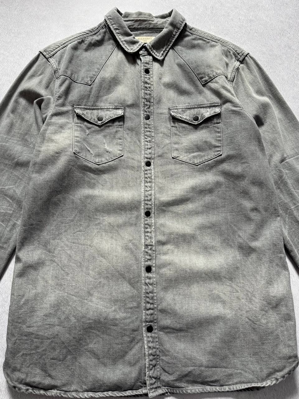 Allsaints AllSaints Distressed Long Sleeve Shirt Washed Gray Size US L / EU 52-54 / 3 - 8 Thumbnail