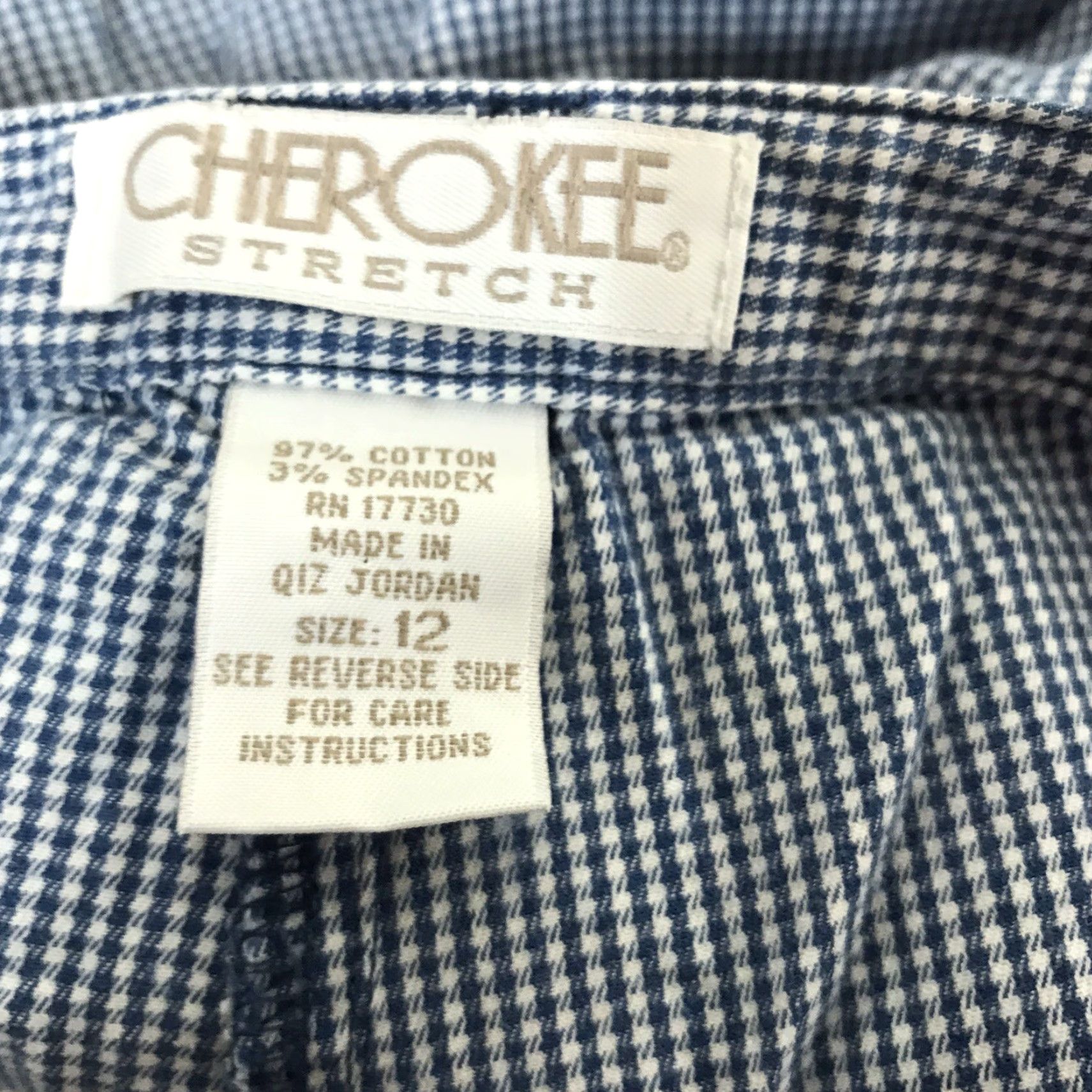 Cherokee Cherokee Capri Pants Womens Size 12 Blue White Check Stretch Comfort Size ONE SIZE - 3 Thumbnail