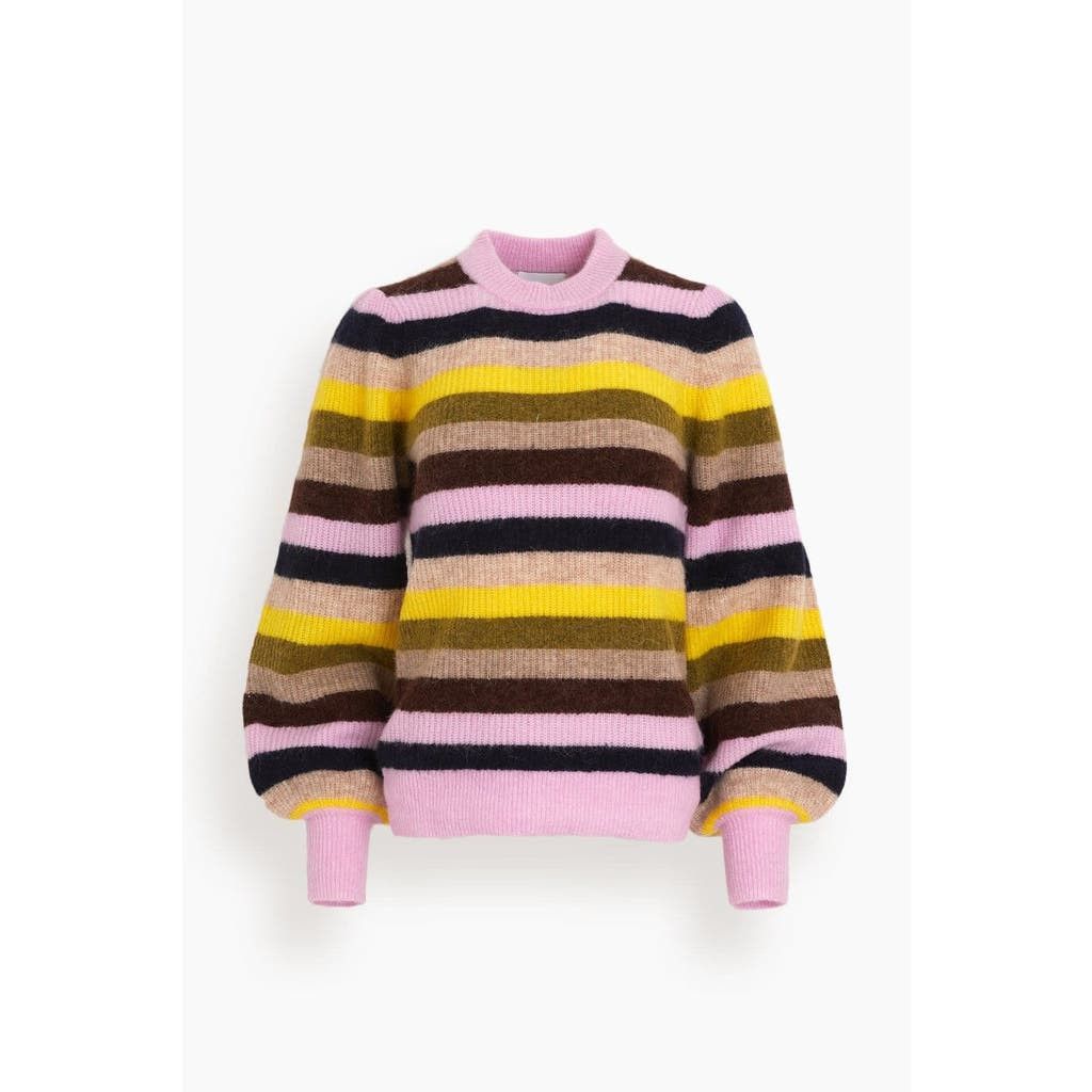 image of Ganni Striped Balloon Sleeve Sweater in Pink, Women's (Size XS)