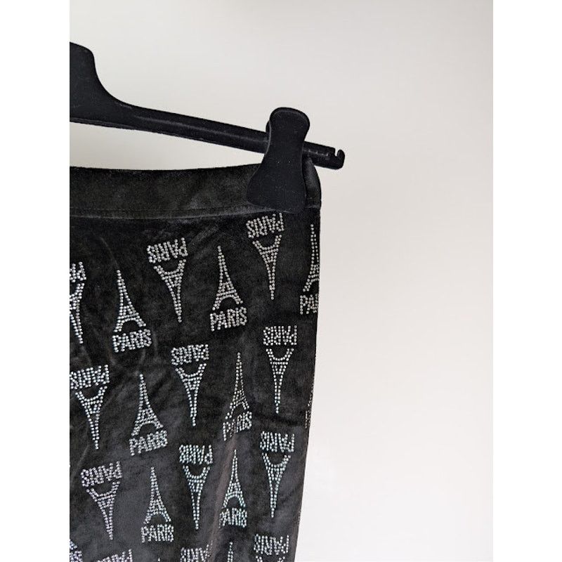 Balenciaga o1rshd1 Eiffel Tower Strass Velvet Elastic Pants in Black Size 30" / US 8 / IT 44 - 14 Thumbnail