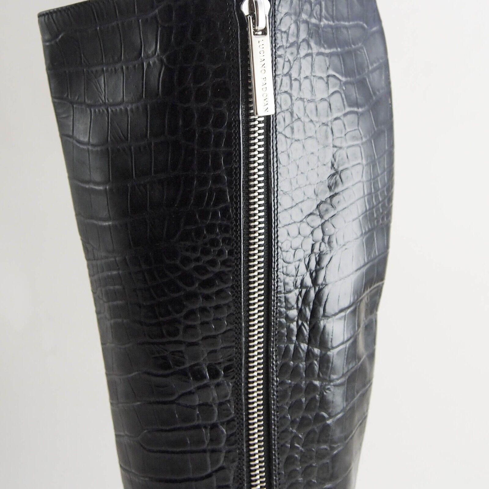 Designer Luciano Padovan Boots Black Croc Leather Womens US 6 EU 36 Size US 6 / IT 36 - 2 Thumbnail