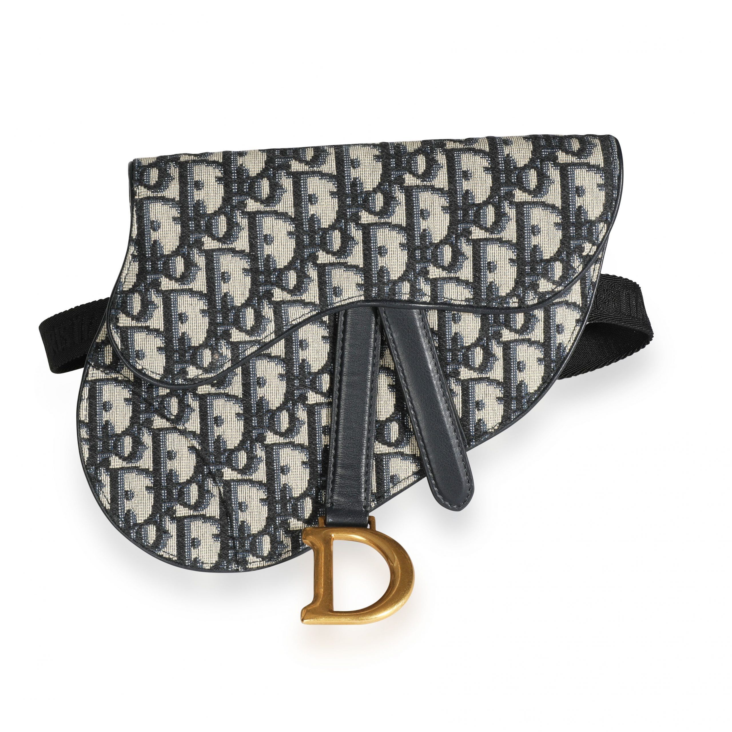 image of Dior Blue Oblique Saddle Flat Belt Pouch in Black, Women's