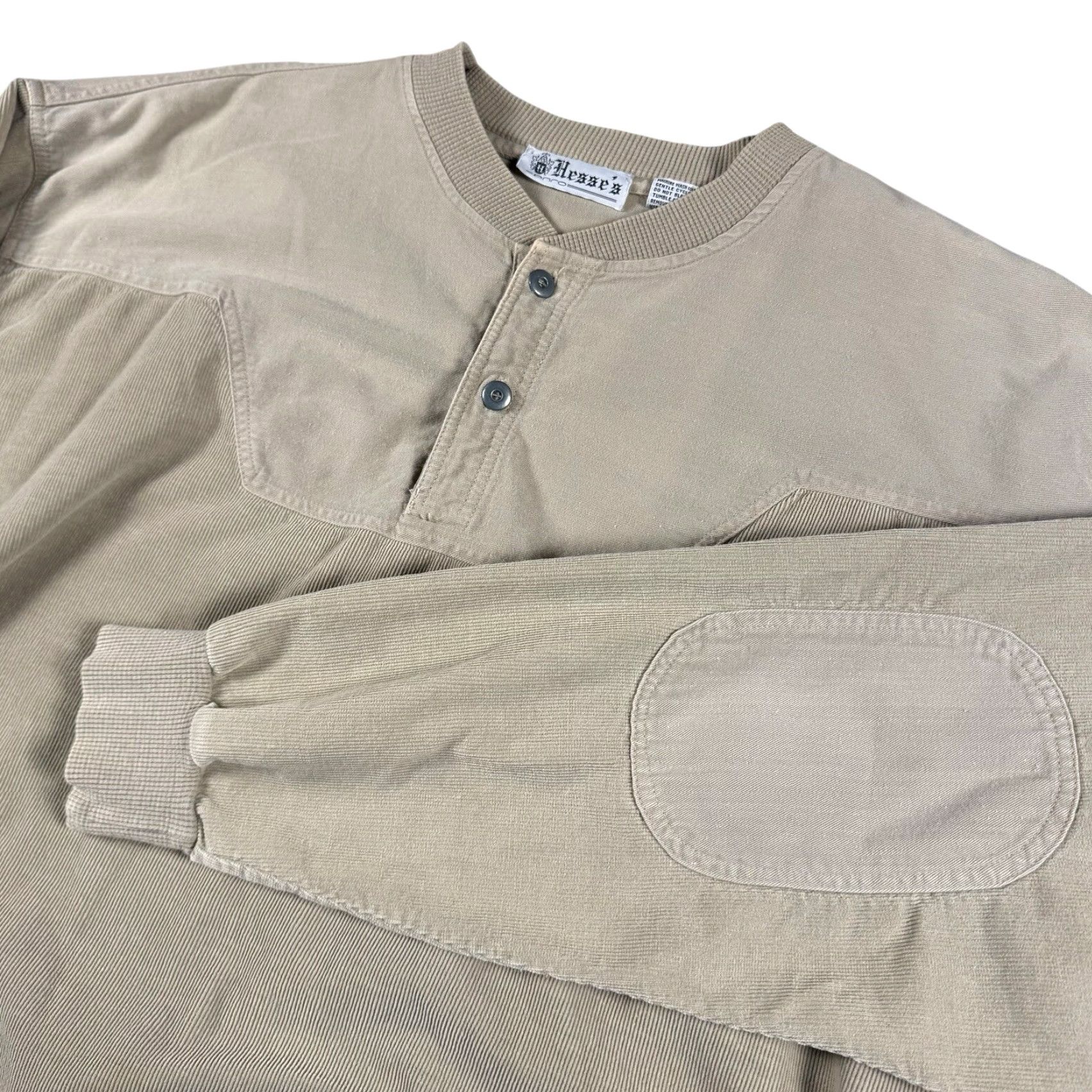 Vintage VINTAGE Corduroy Sweatshirt Jeans Jeans Mens Large Tall Elbow Patch Henley Pullover 90s Mens Size US L / EU 52-54 / 3 - 2 Thumbnail