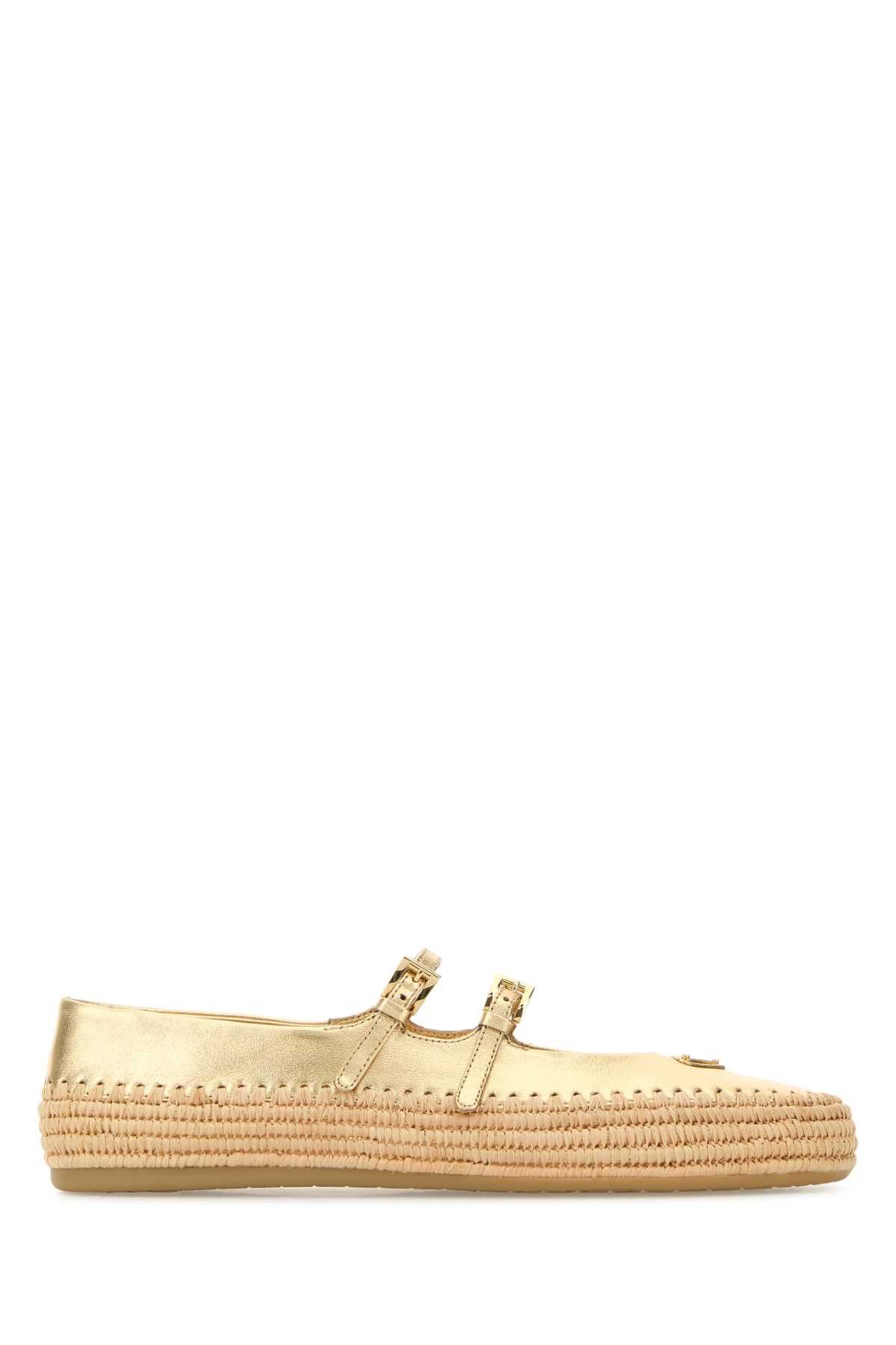 Prada Gold Raffia And Leather Espadrilles Size US 8 / IT 38 - 1 Thumbnail