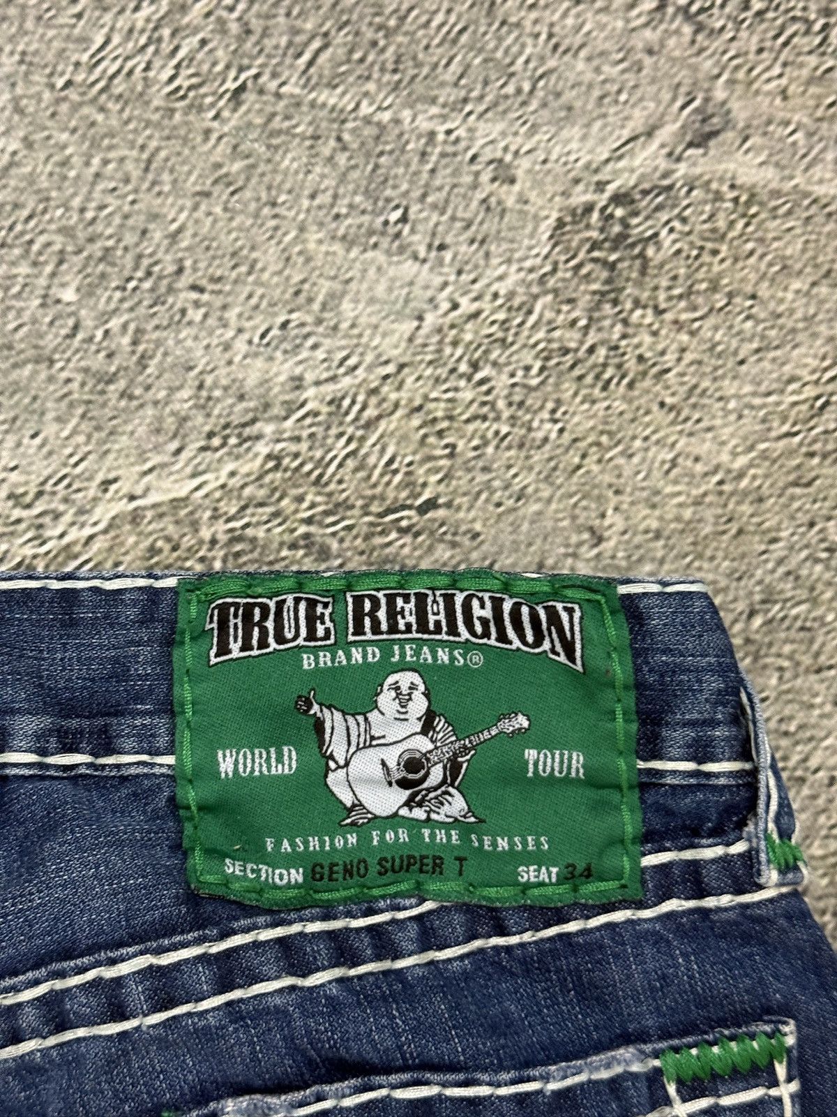 True Religion True Religion Geno Green tab blue jeans white stitching Size US 30 / EU 46 - 5 Thumbnail