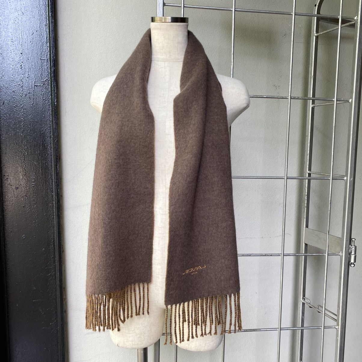 Lancel LANCEL Embroidered Edge Wool Scarf in Mocha & Taupe Size ONE SIZE - 2 Thumbnail