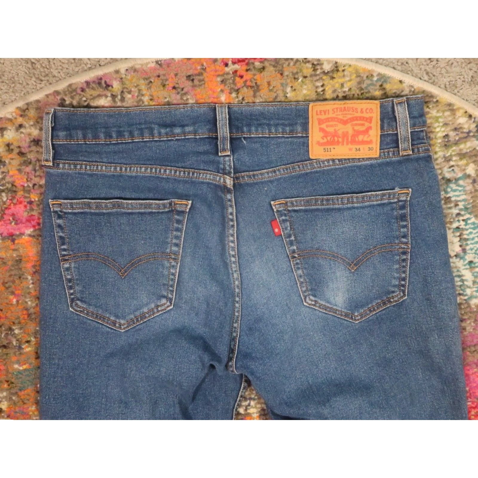 Levi's LEVI'S 511 Slim Fit Jeans 34x30 Denim Blue Men Regular 34 Stretch Zipper Cotton Blend Medium Wash 511 slim fit Size US 34 / EU 50 - 4 Thumbnail