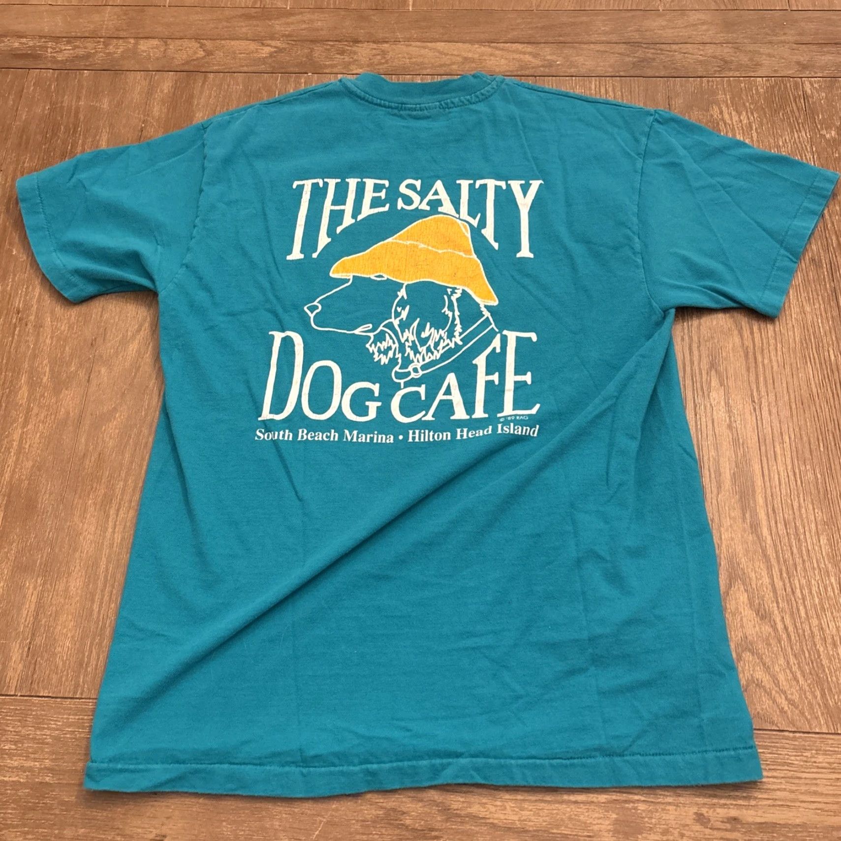 Hanes VINTAGE The Salty Dog Cafe T Shirt Teal Size M Hanes Dog Stitch Mens Teal 1989 Hilton Head Island Single Stitch Size US M / EU 48-50 / 2 - 6 Thumbnail