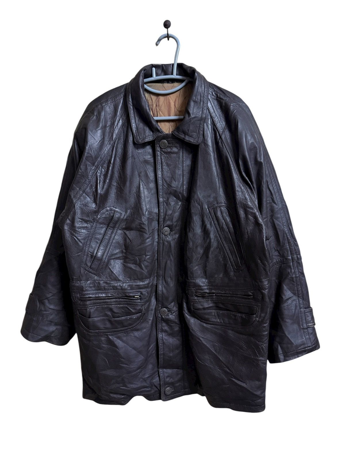 Japanese Brand Long Jacket Leather Vintage 90s Size US L / EU 52-54 / 3 - 1 Thumbnail