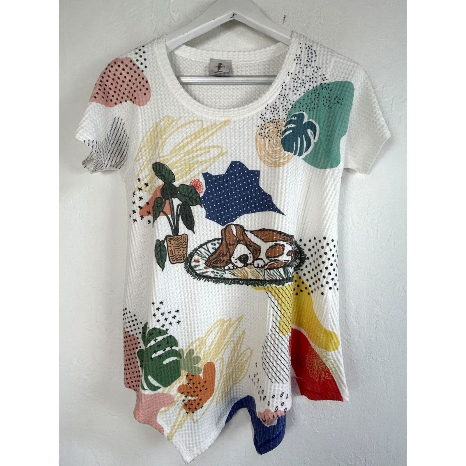 Noah Inoah Women's Tunic Top Shirt XS Waffle-Knit Dog Leaf Print White Small Size S / US 4 / IT 40 - 2 Thumbnail