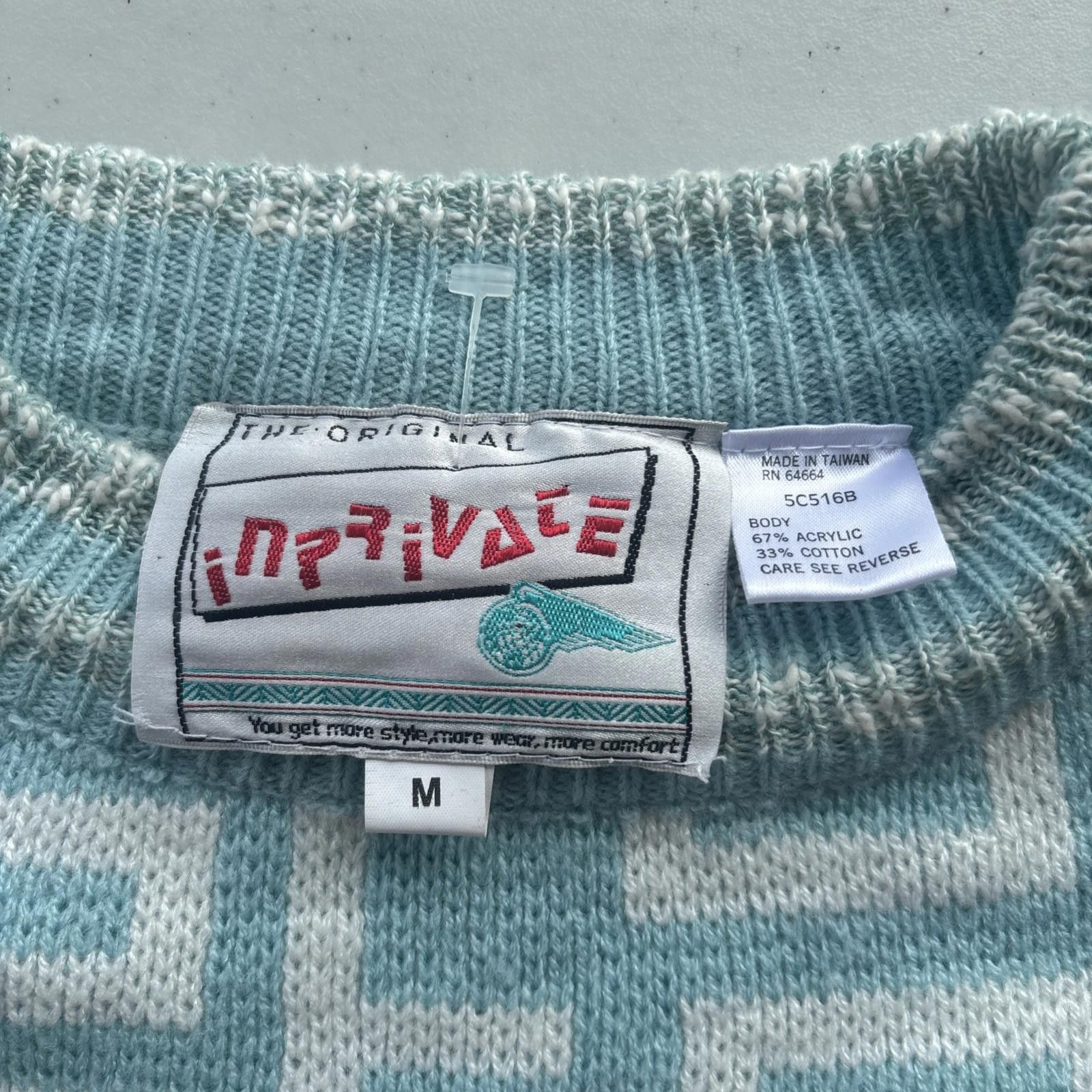 Other In Private Preppy Sweater Vintage Blue White Pattern Knit Size M / US 6-8 / IT 42-44 - 2 Thumbnail