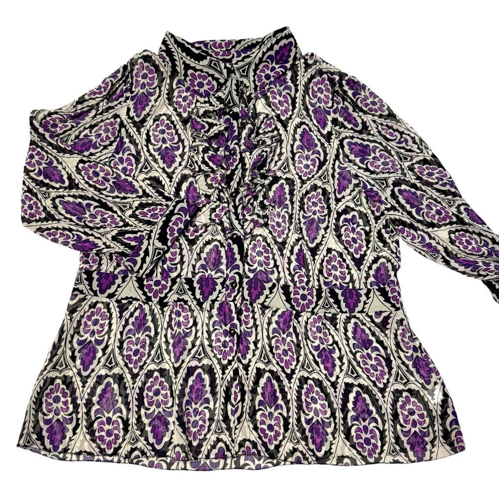 Charter Club Charter Club 100% Silk 3/4 Sleeve Floral Print Blouse Size Size XL / US 12-14 / IT 48-50 - 5 Thumbnail