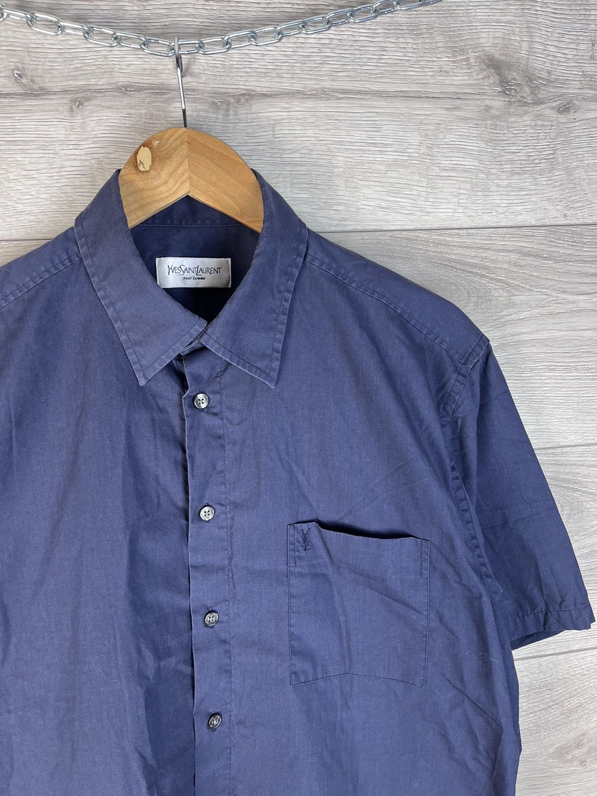 Yves Saint Laurent Men's Button Down Shirt YSL size L cotton 100% blue Size US L / EU 52-54 / 3 - 4 Thumbnail