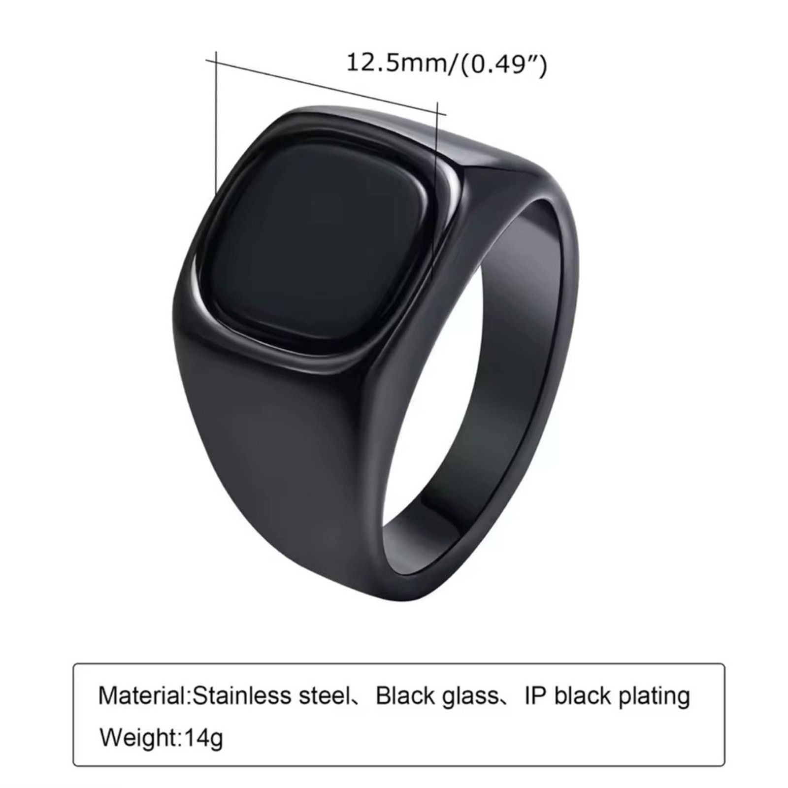 Other Black Stone Rings for Men Stainless Steel Geometric Square Size ONE SIZE - 4 Thumbnail