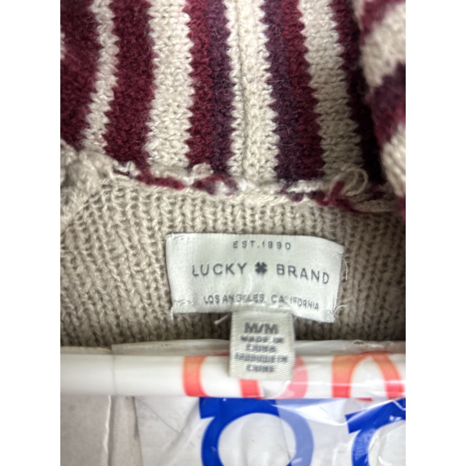 Lucky Brand Lucky Brand Cardigan Womens Medium Red Beige Striped Open Sweater Size M / US 6-8 / IT 42-44 - 7 Thumbnail