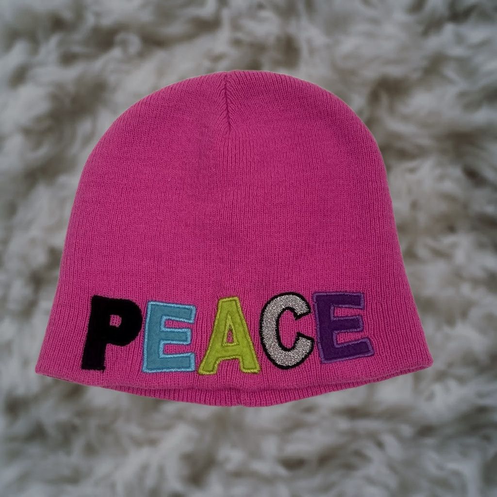 Vintage Peace Beanie Womens Winter Snow Knit Hat Pink One Size Fits All 100% Acrylic Night? Size ONE SIZE - 1 Thumbnail