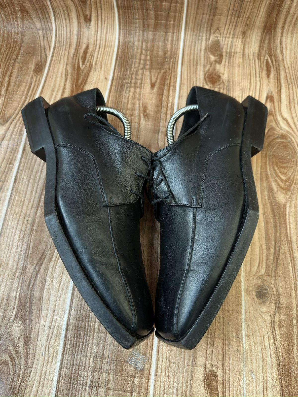 Balenciaga Block Rim Black Leather Square Derby Shoes