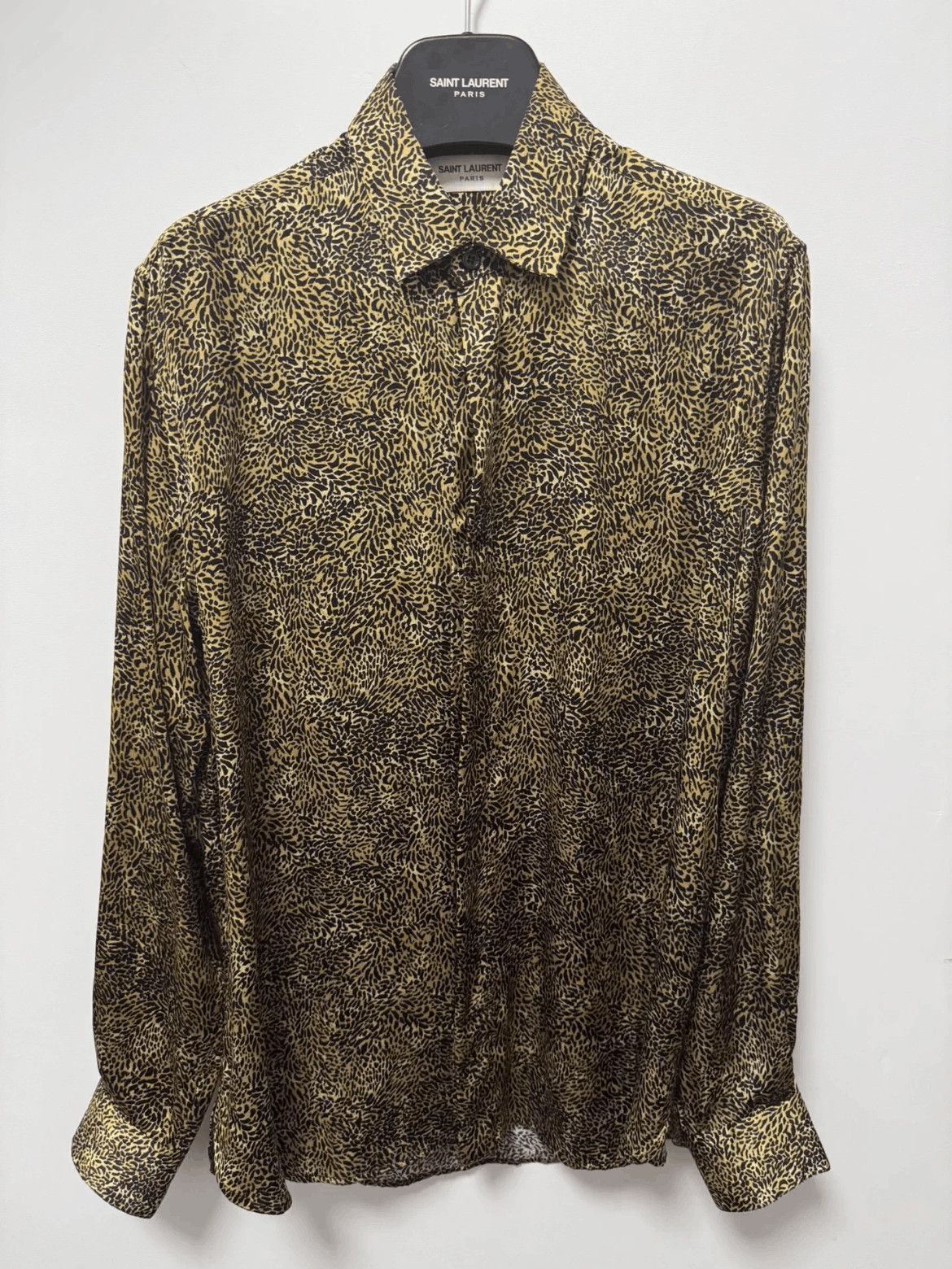 Sz 37 Saint Laurent Paris 20AW Runway Leopard Silk Shirt-25
