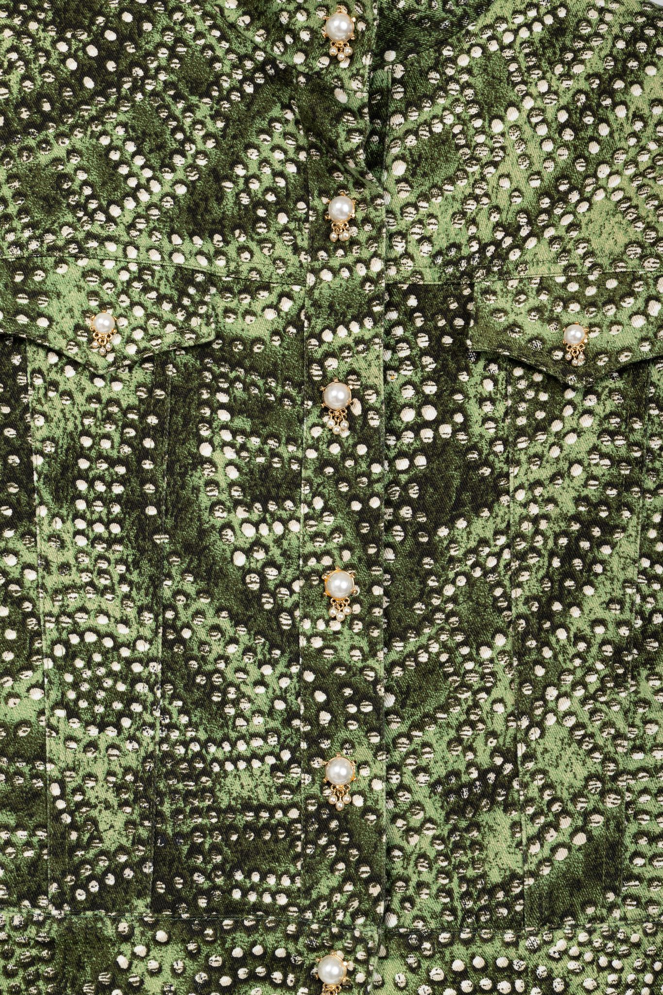 St. John St. John Sport Green Dot-Print Cropped Denim Jacket Size S / US 4 / IT 40 - 8 Thumbnail