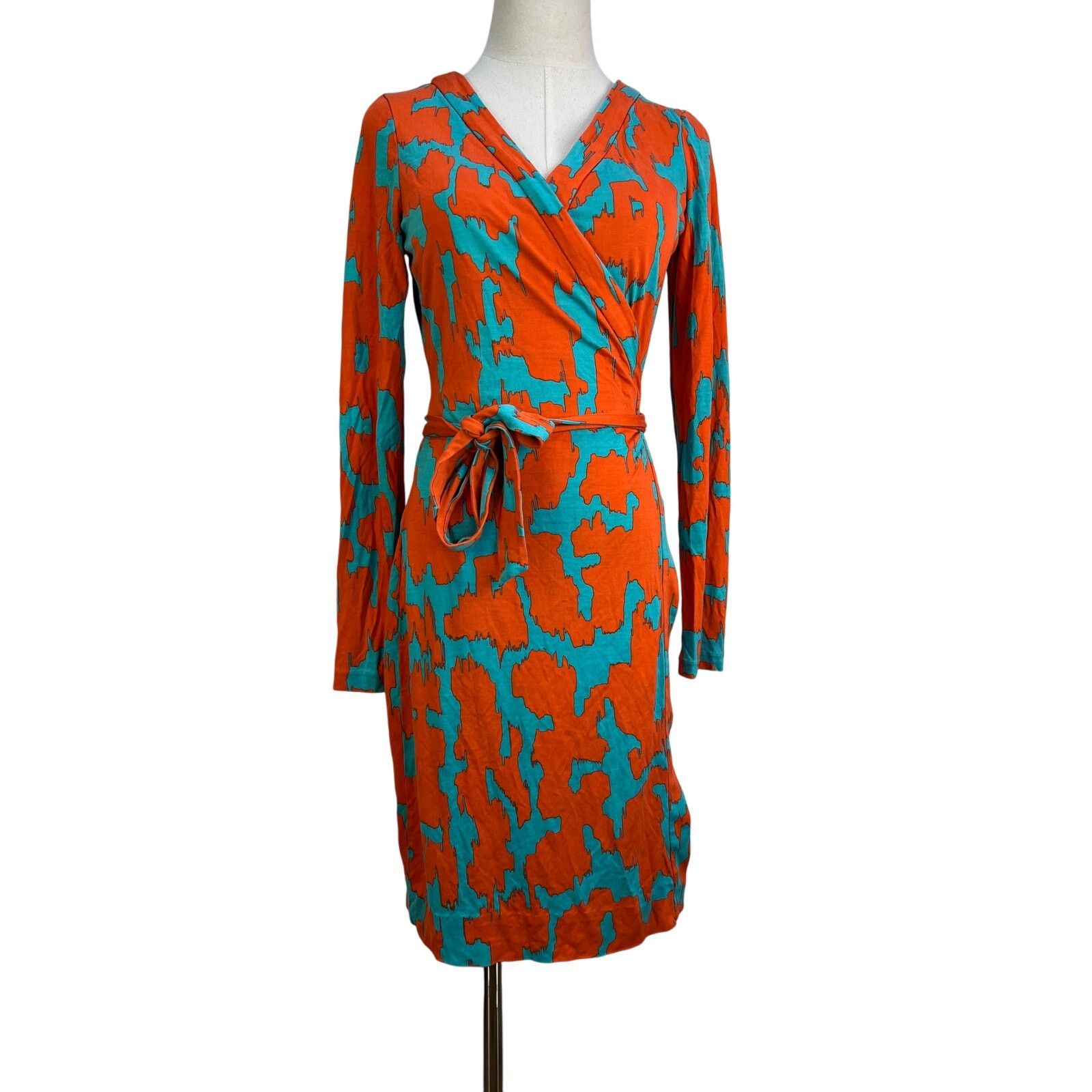 Diane von Furstenberg Diane Von Furstenburg Printed Wrap Silk Dress Orange Teal Size L / US 10 / IT 46 - 1 Thumbnail